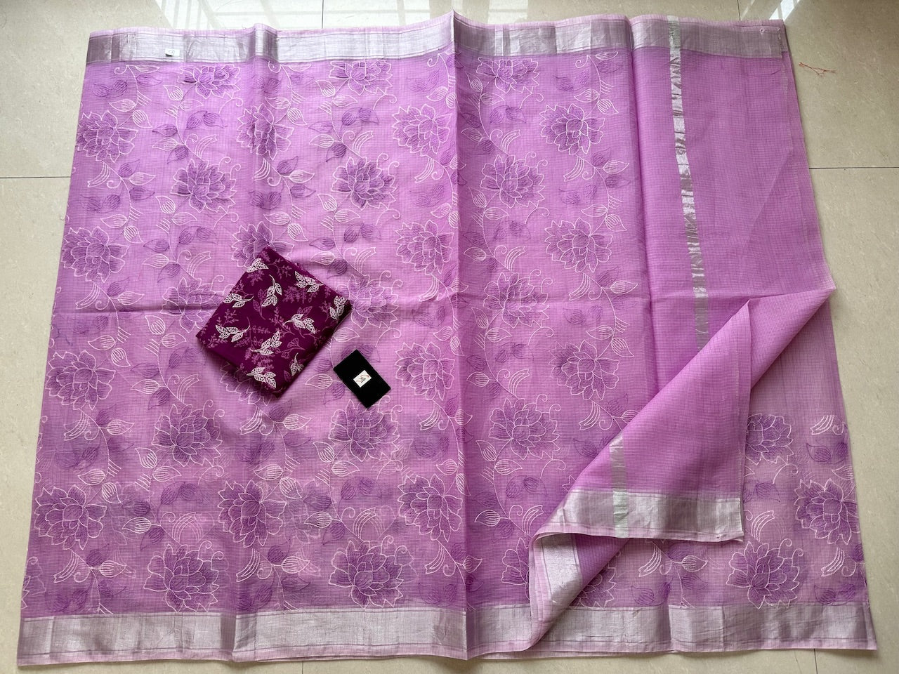 Embroidered Kota Cotton Doria Saree