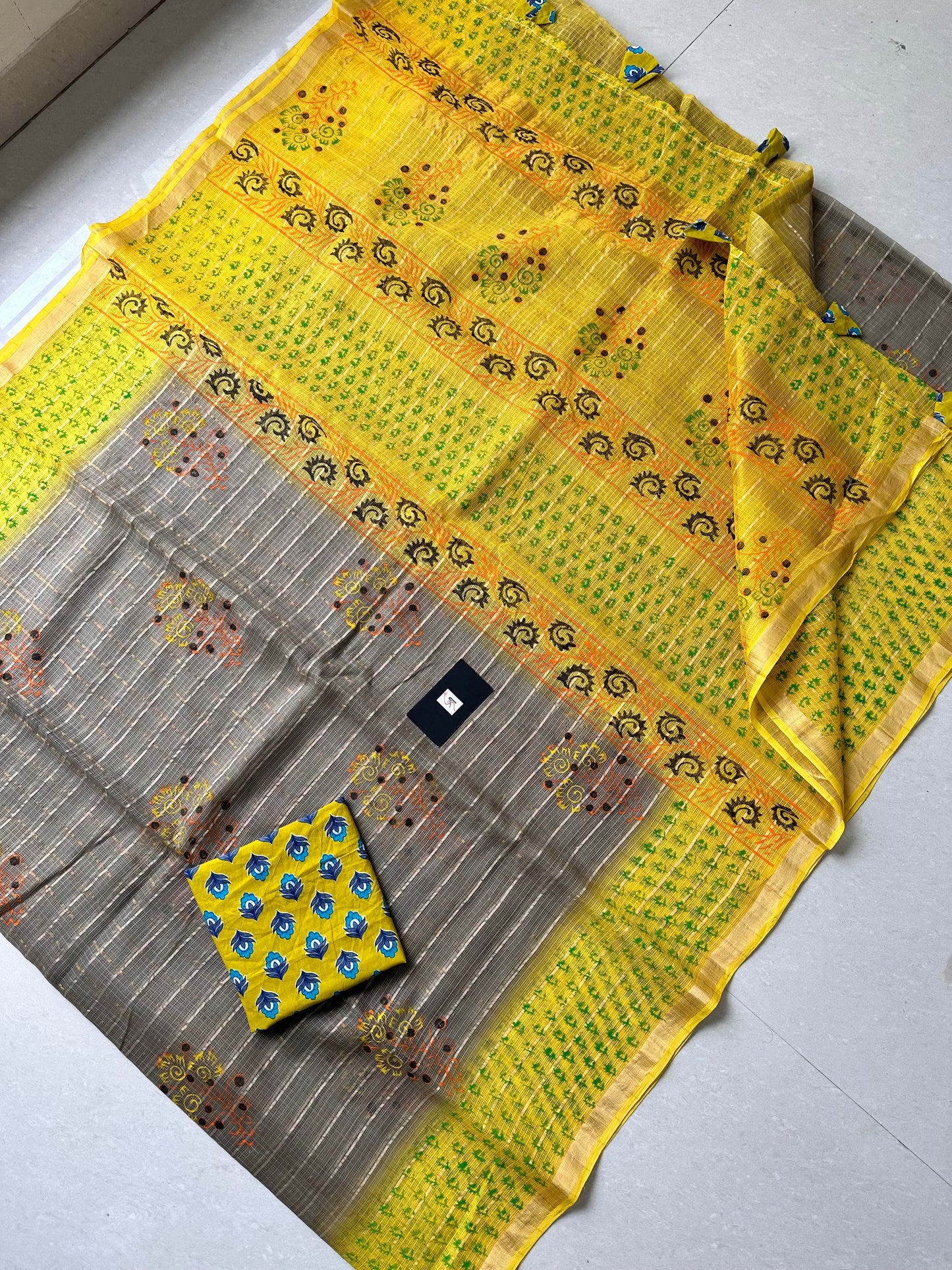 HandBlock Printed Pure Kota Cotton Doria Saree