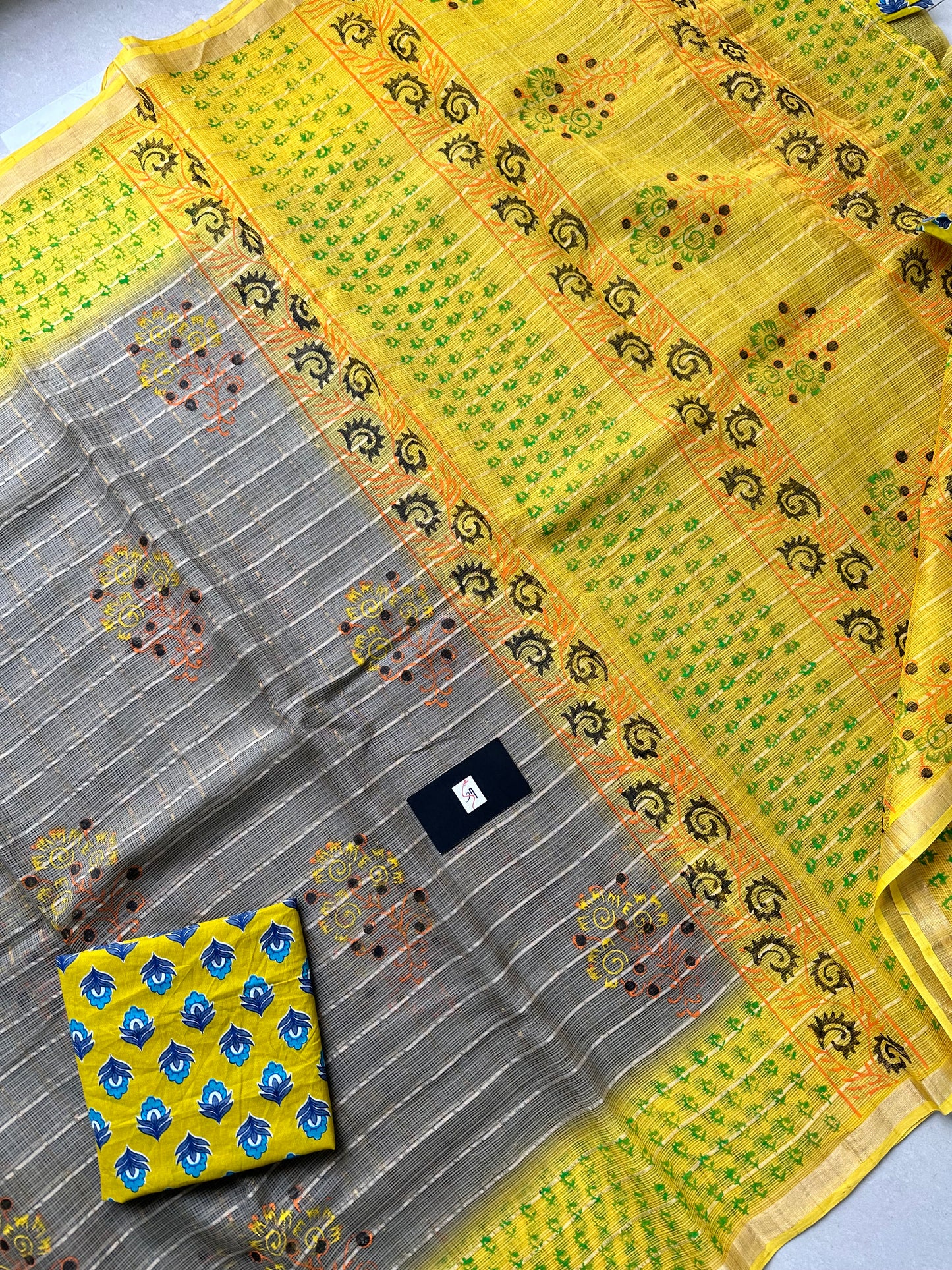 HandBlock Printed Pure Kota Cotton Doria Saree