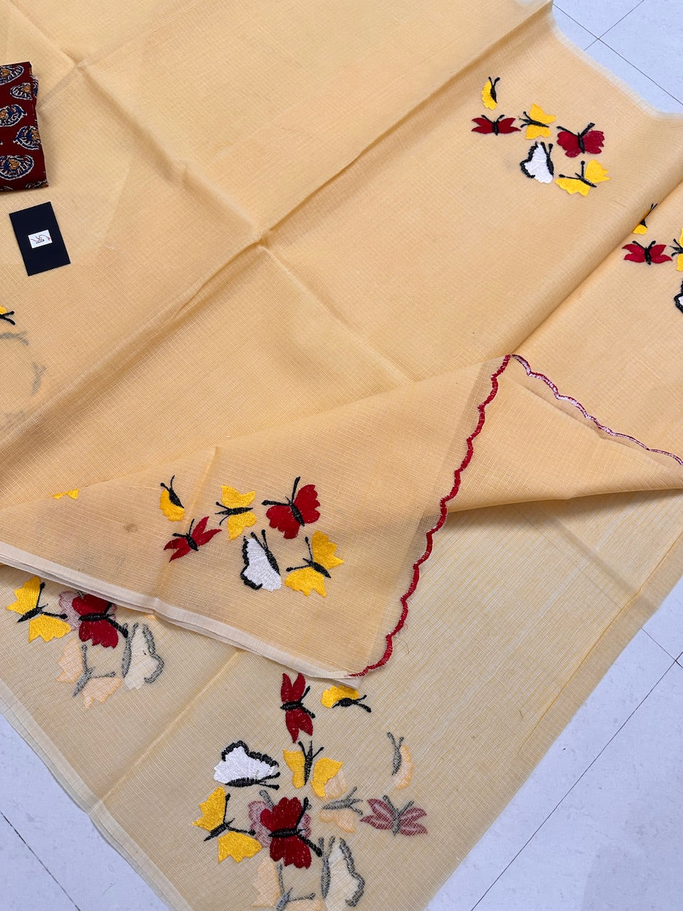 Embroidered Kota Cotton Doria Saree