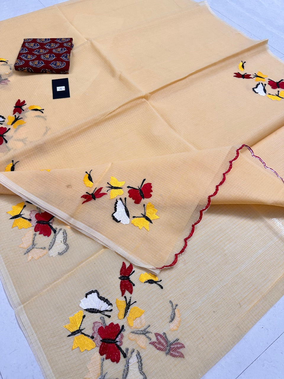 Embroidered Kota Cotton Doria Saree