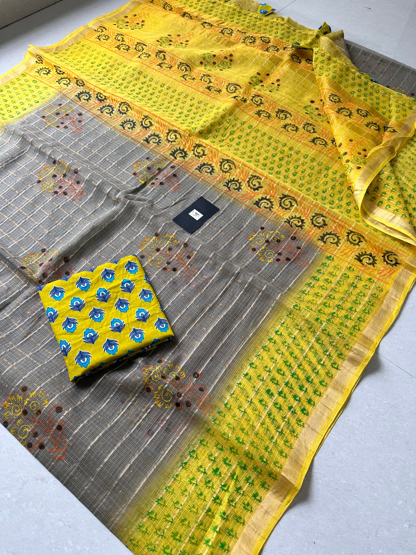 HandBlock Printed Pure Kota Cotton Doria Saree