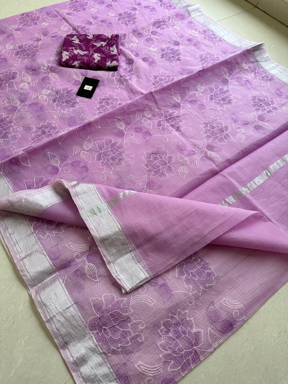 Embroidered Kota Cotton Doria Saree