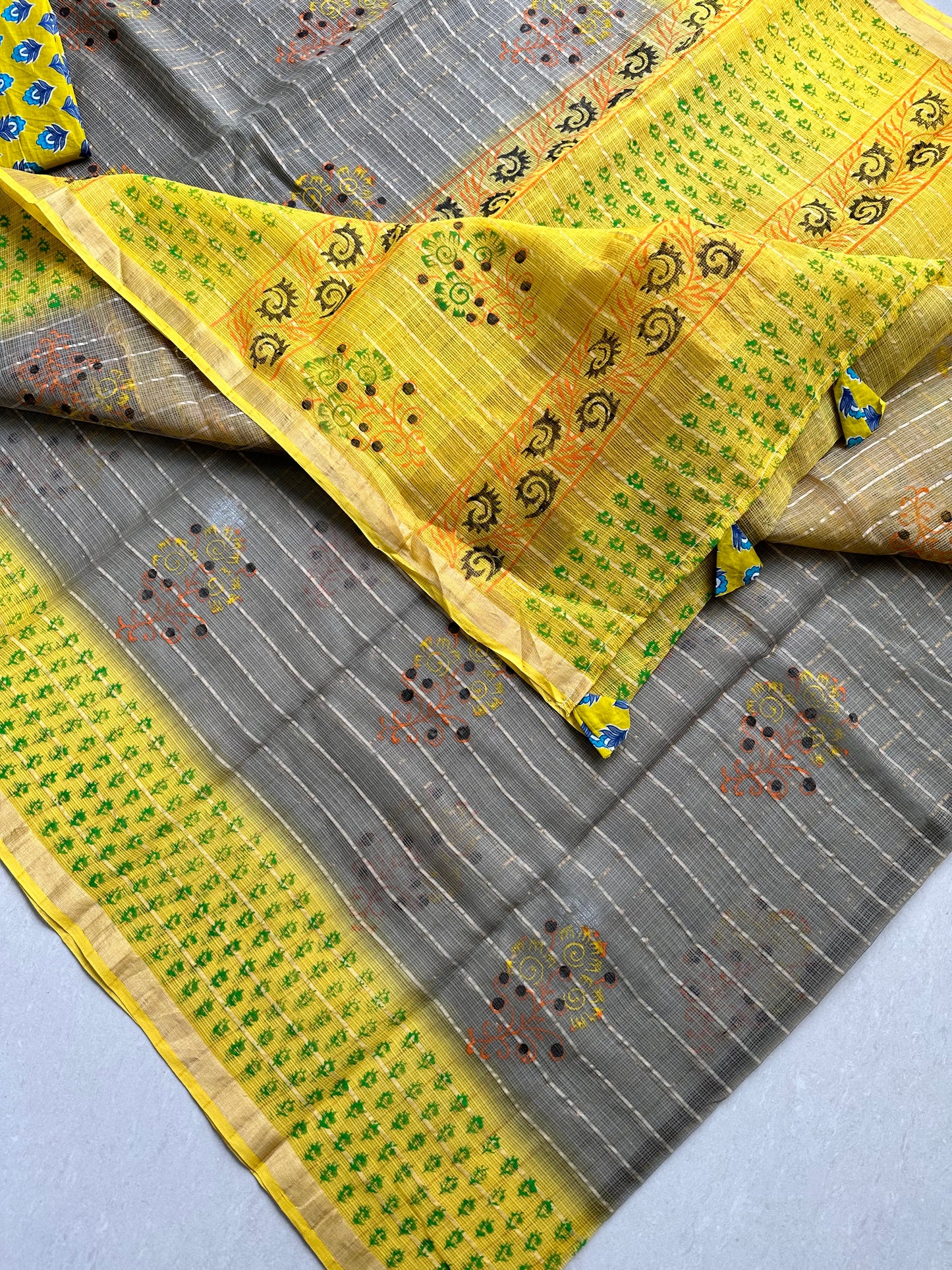 HandBlock Printed Pure Kota Cotton Doria Saree