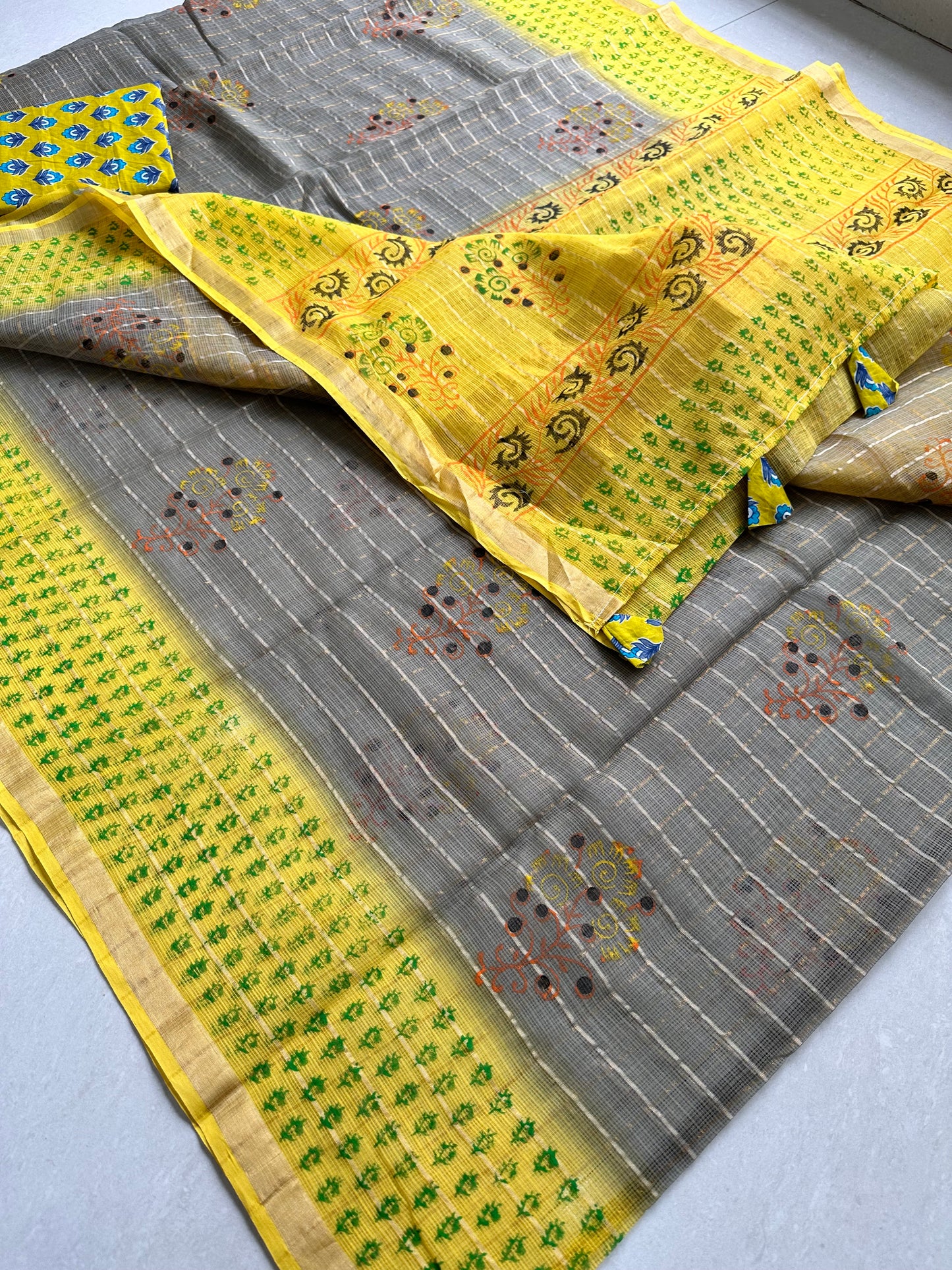 HandBlock Printed Pure Kota Cotton Doria Saree