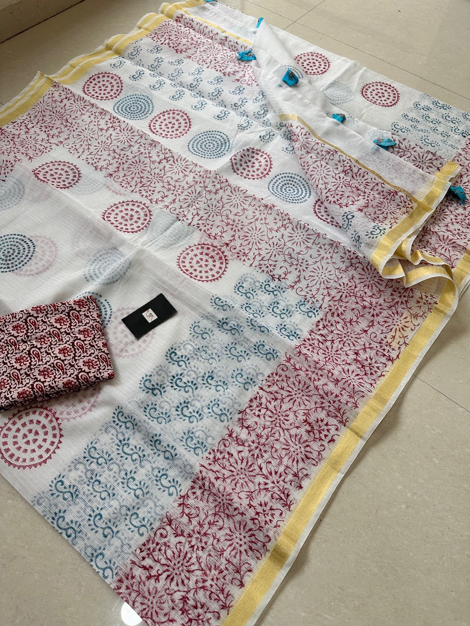 HandBlock Printed Kota Cotton Doria Saree