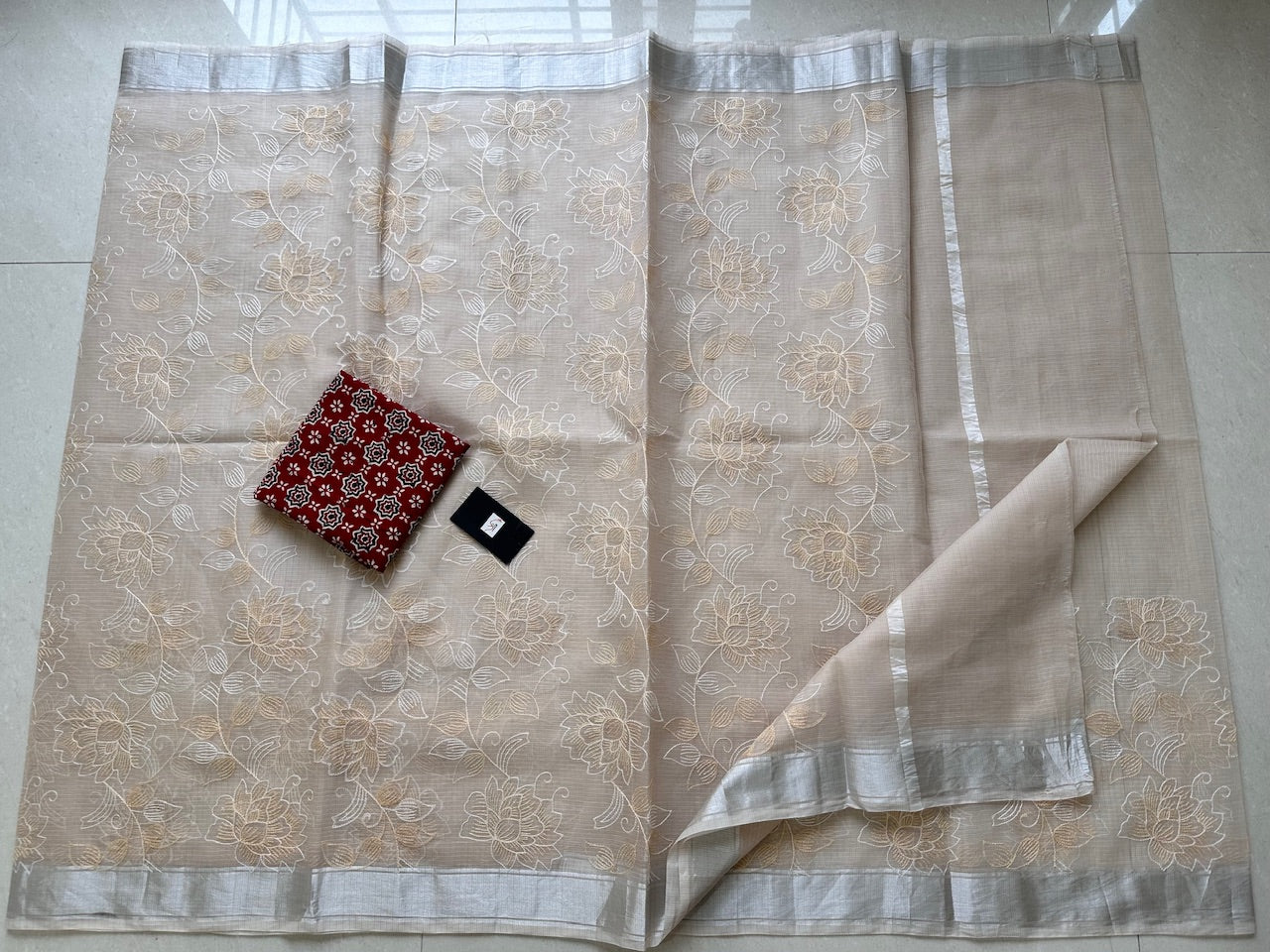 Embroidered Kota Cotton Doria Saree