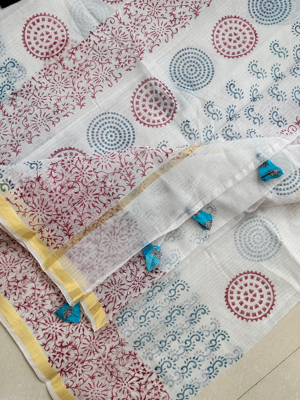 HandBlock Printed Kota Cotton Doria Saree