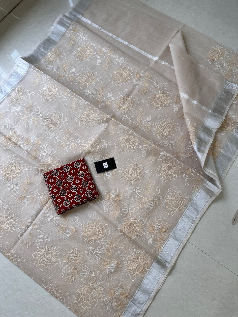 Embroidered Kota Cotton Doria Saree