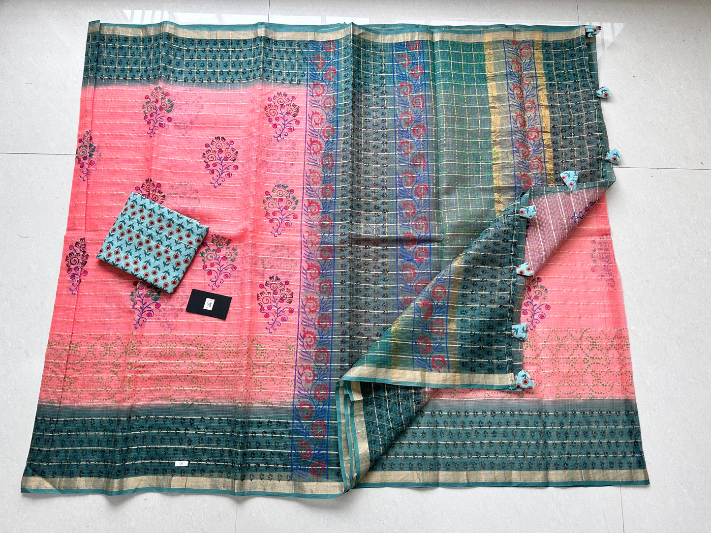 HandBlock Printed Pure Kota Cotton Doria Saree