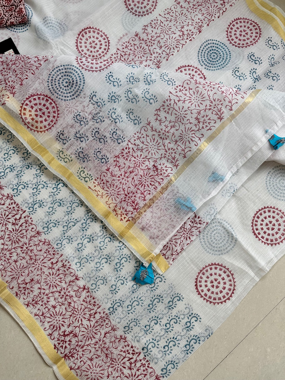 HandBlock Printed Kota Cotton Doria Saree