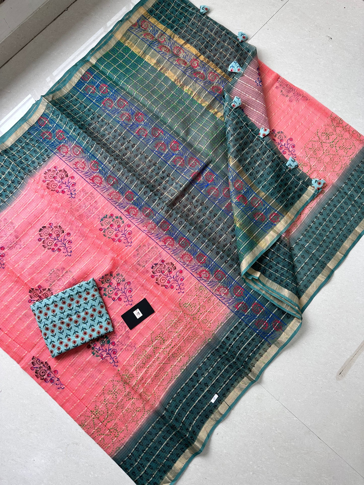 HandBlock Printed Pure Kota Cotton Doria Saree