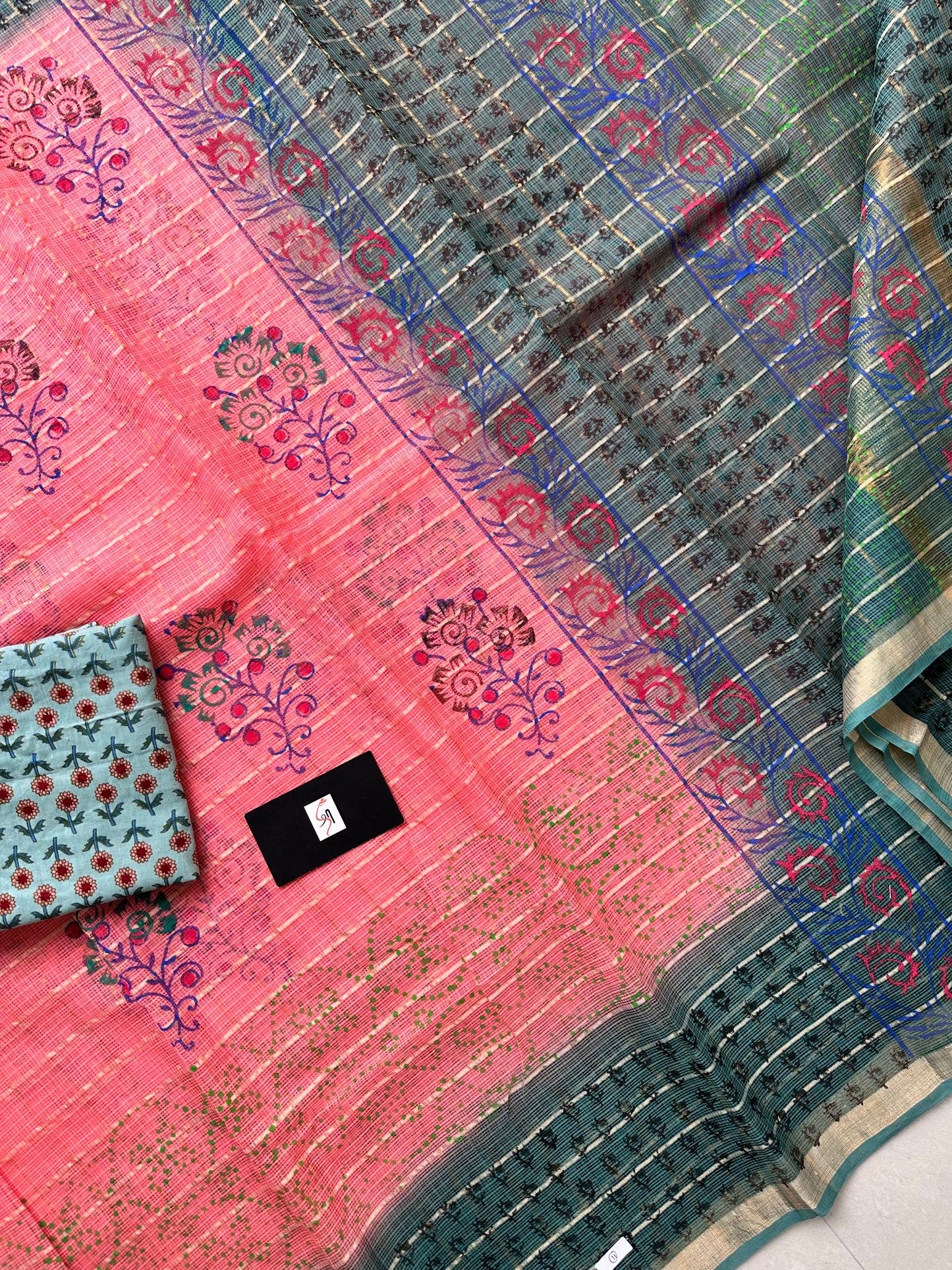 HandBlock Printed Pure Kota Cotton Doria Saree