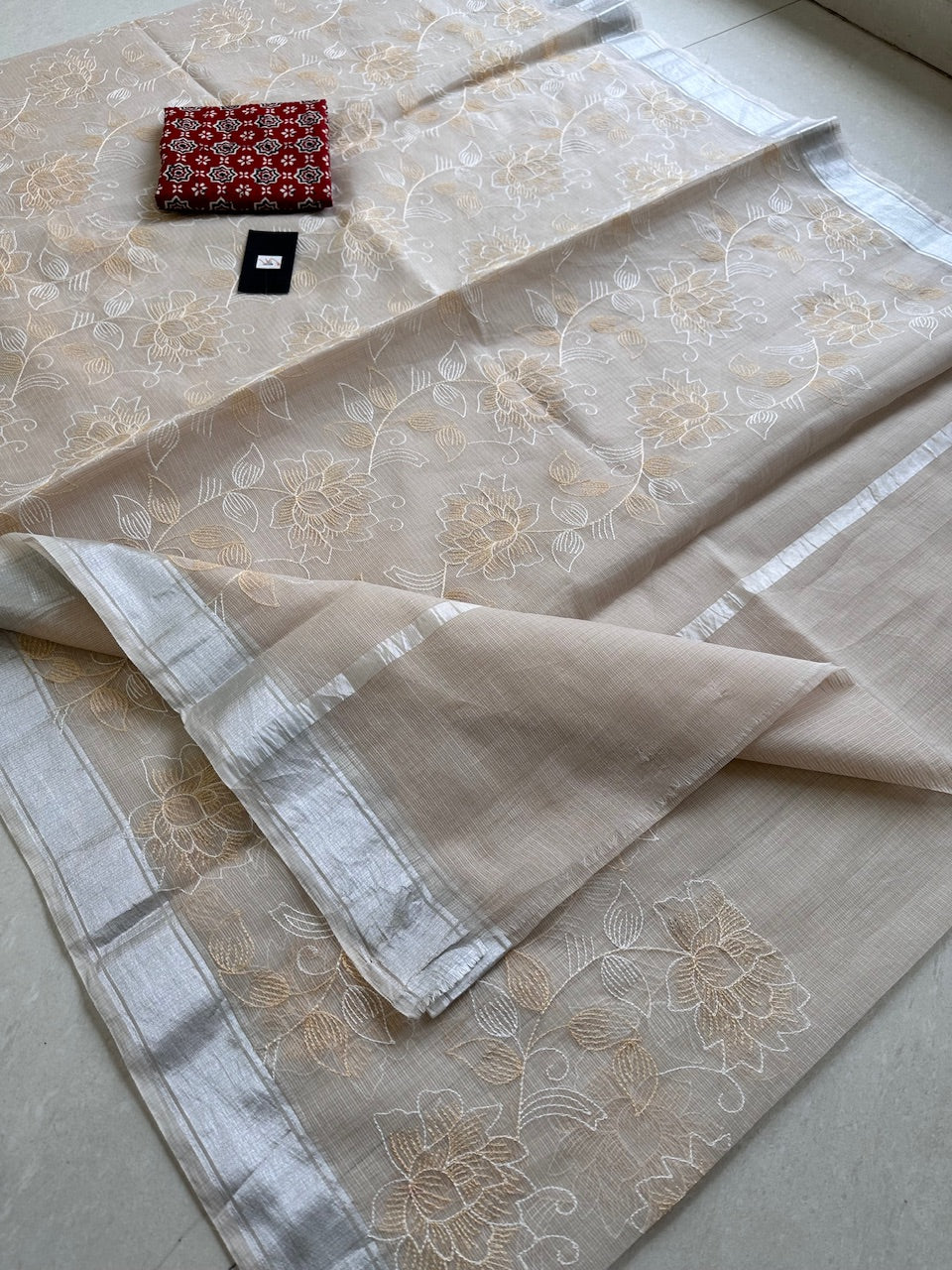 Embroidered Kota Cotton Doria Saree