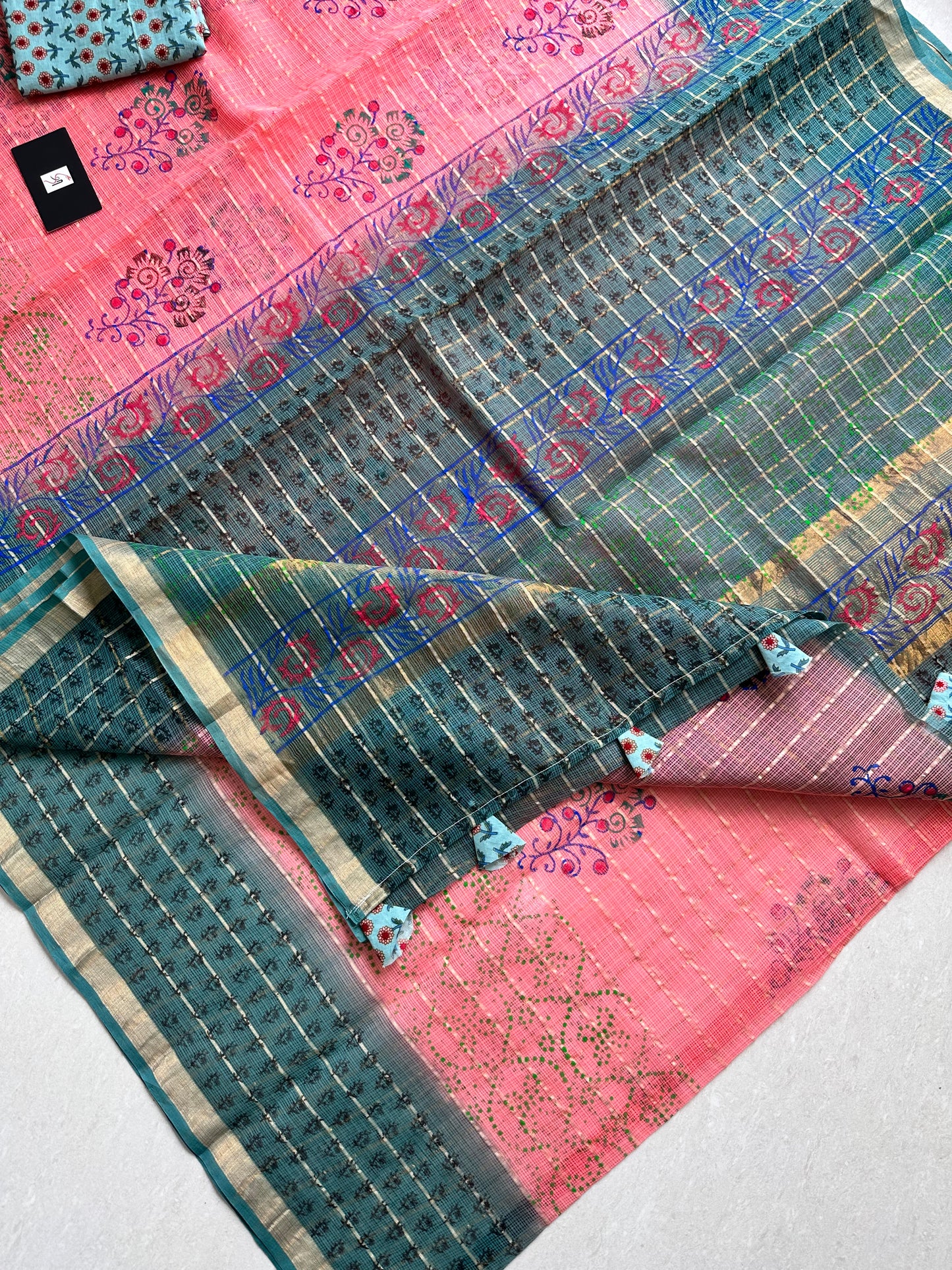 HandBlock Printed Pure Kota Cotton Doria Saree