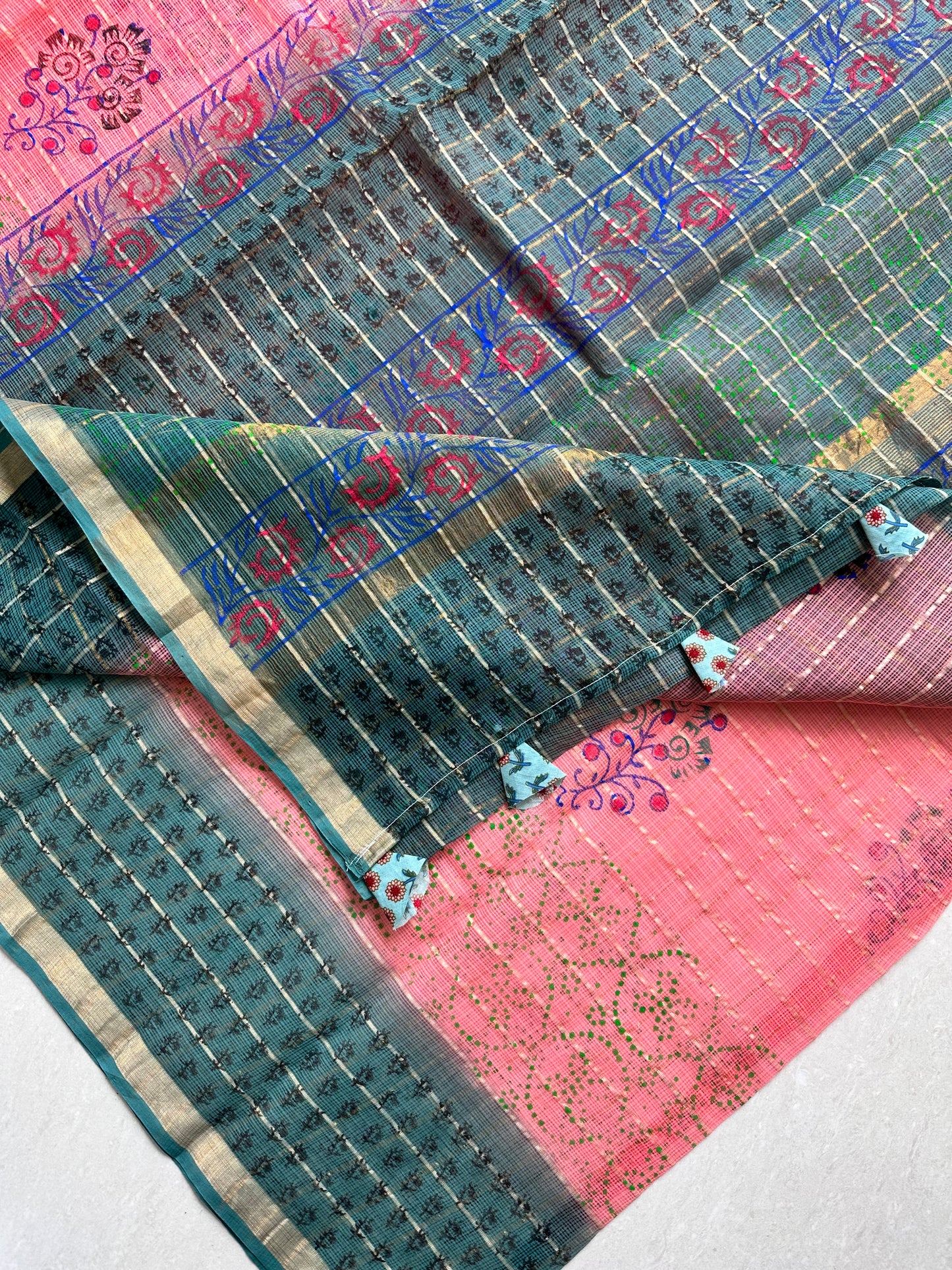 HandBlock Printed Pure Kota Cotton Doria Saree