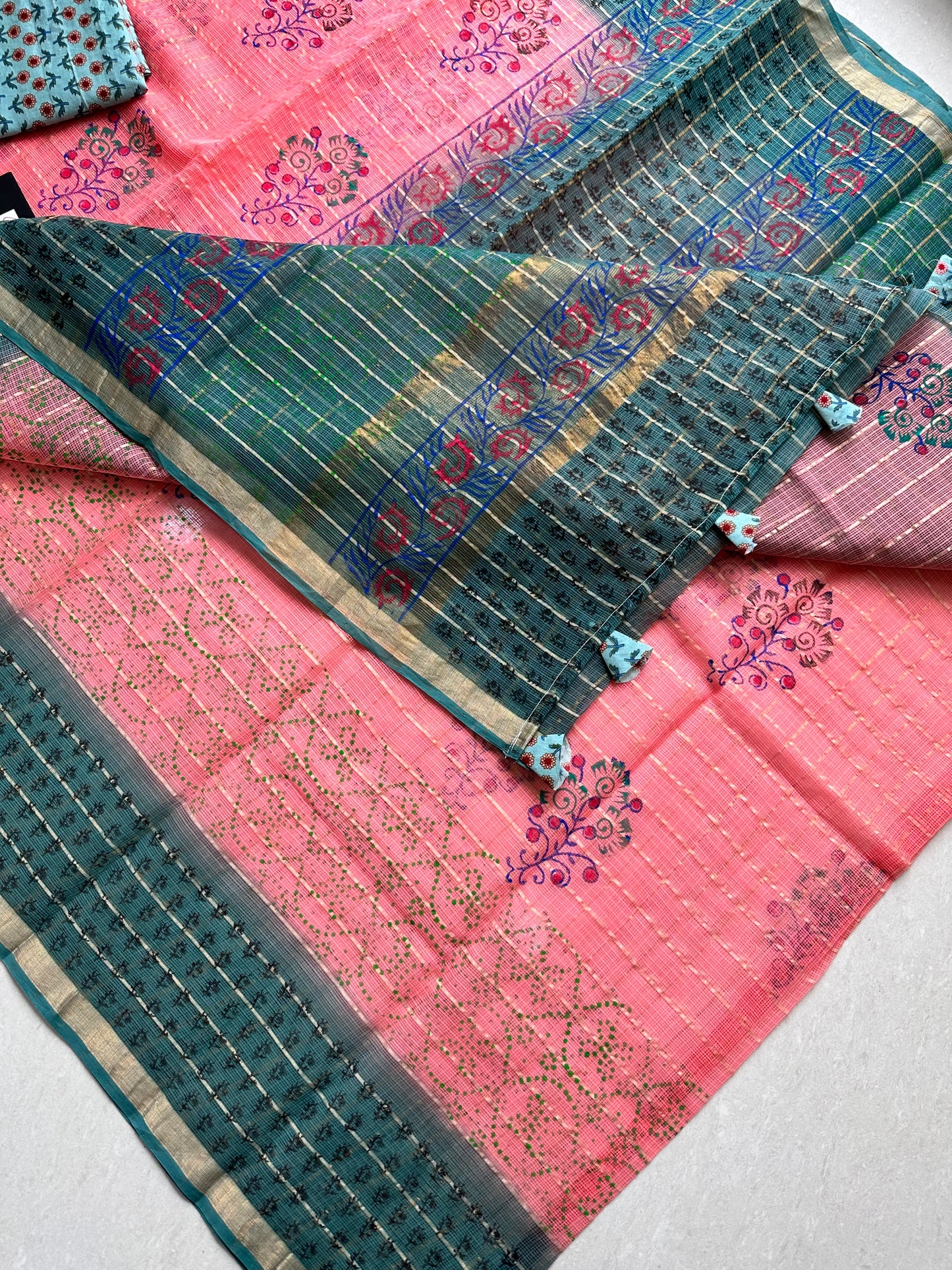 HandBlock Printed Pure Kota Cotton Doria Saree