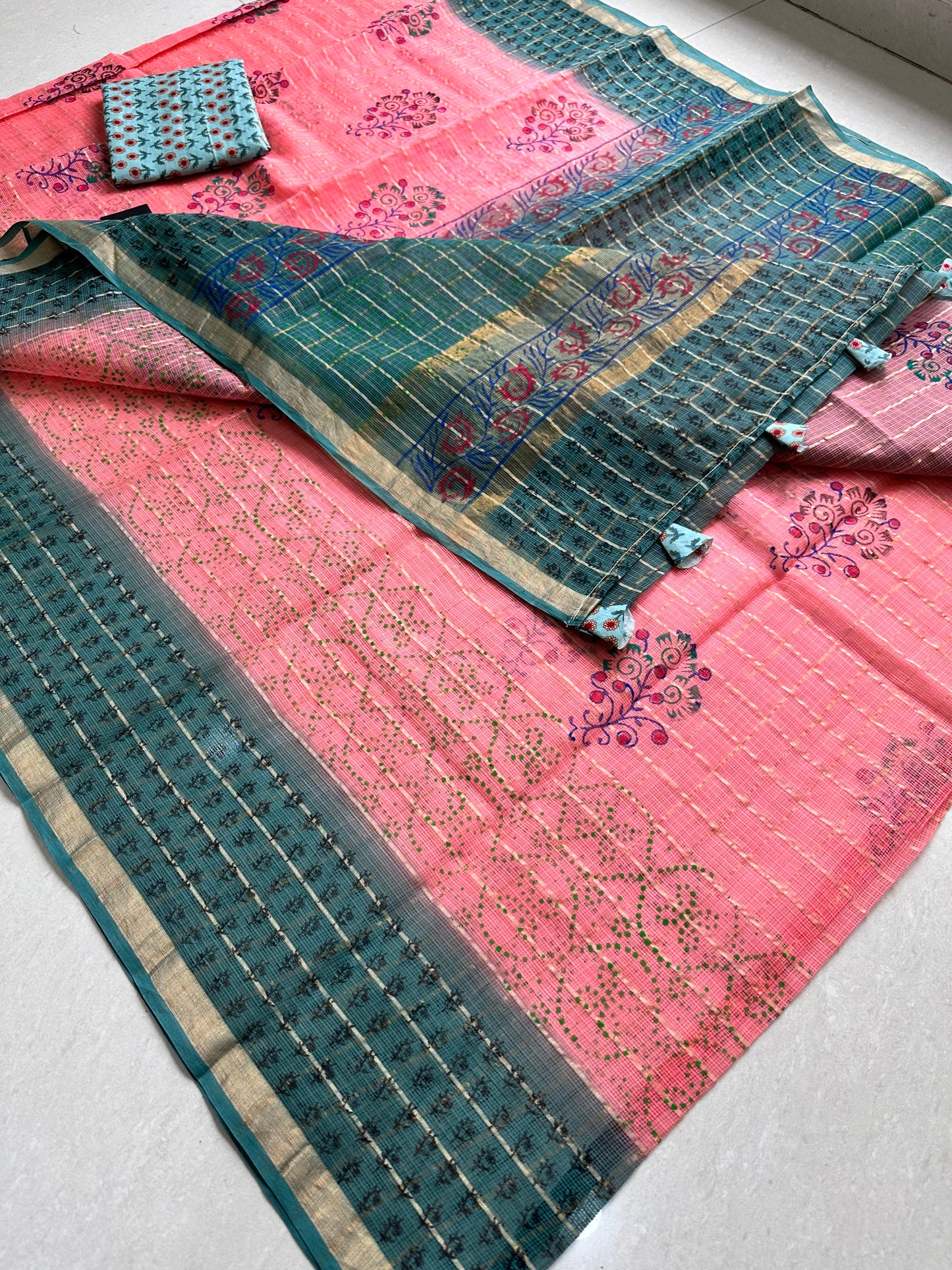 HandBlock Printed Pure Kota Cotton Doria Saree