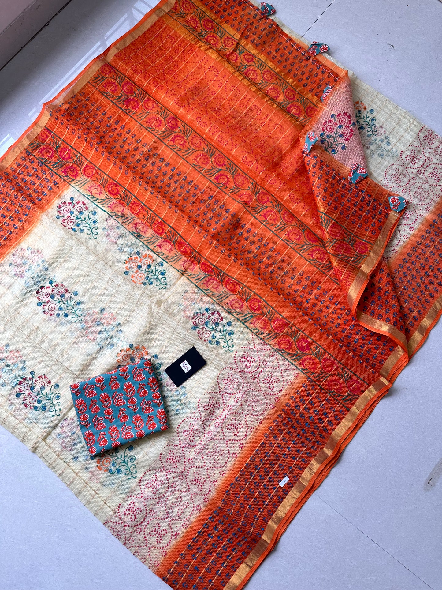 HandBlock Printed Pure Kota Cotton Doria Saree