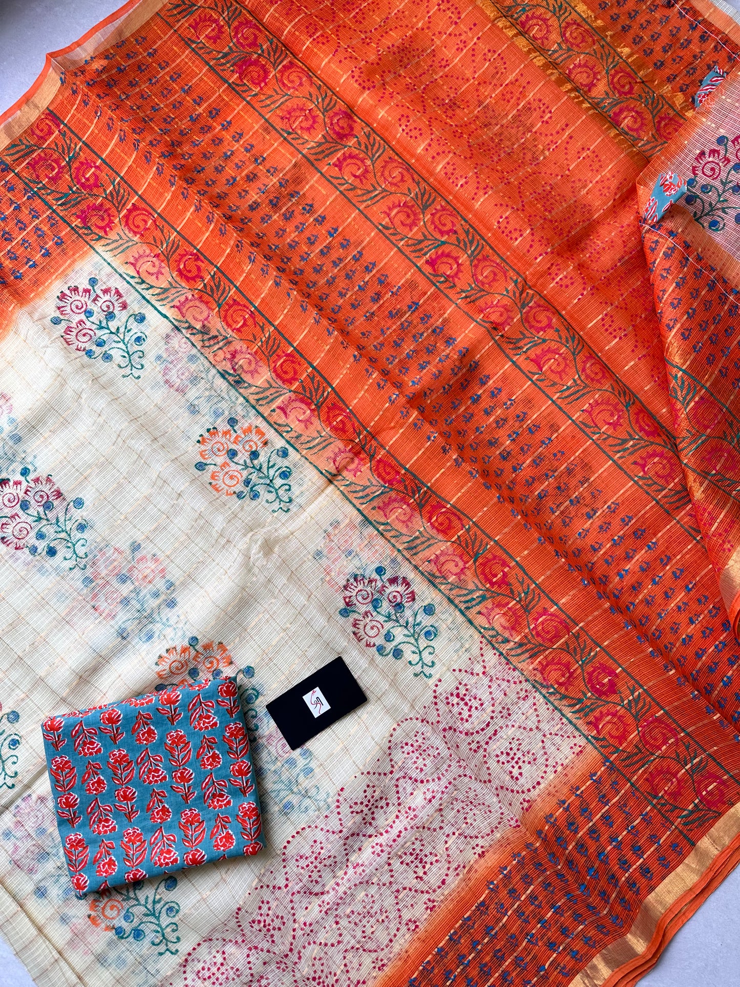 HandBlock Printed Pure Kota Cotton Doria Saree