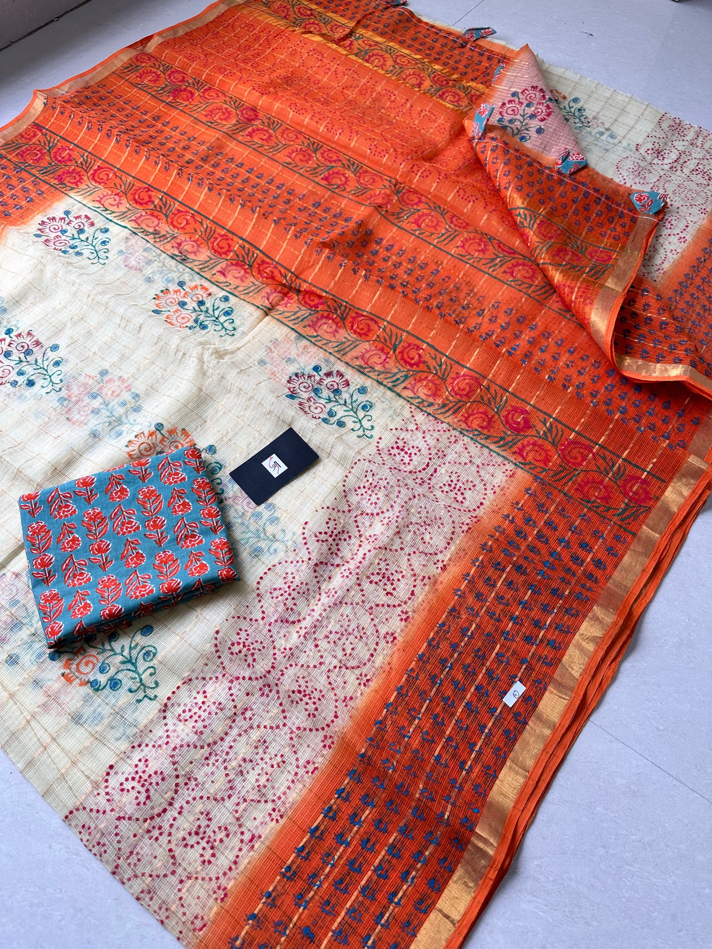 HandBlock Printed Pure Kota Cotton Doria Saree