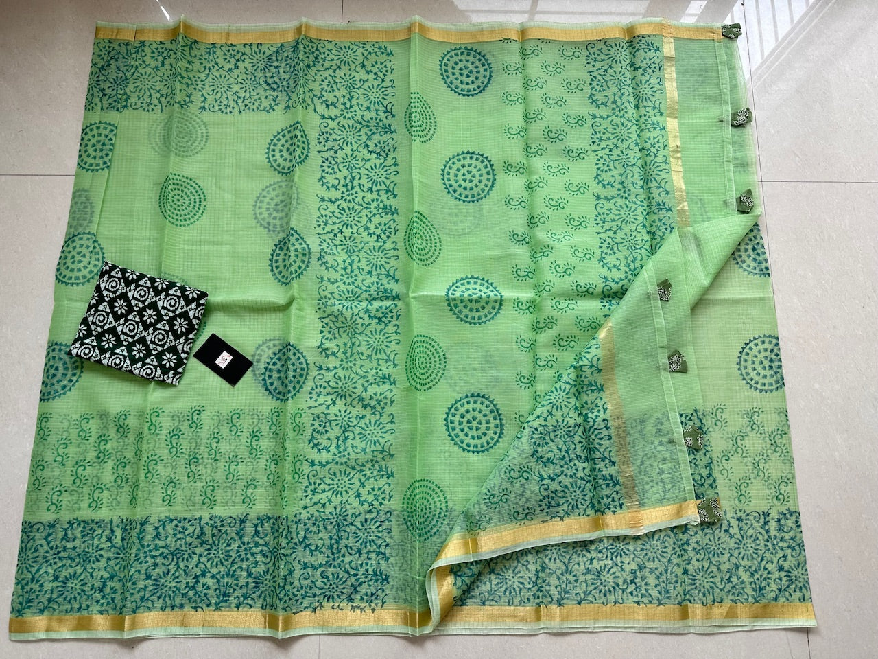 HandBlock Printed Kota Cotton Doria Saree