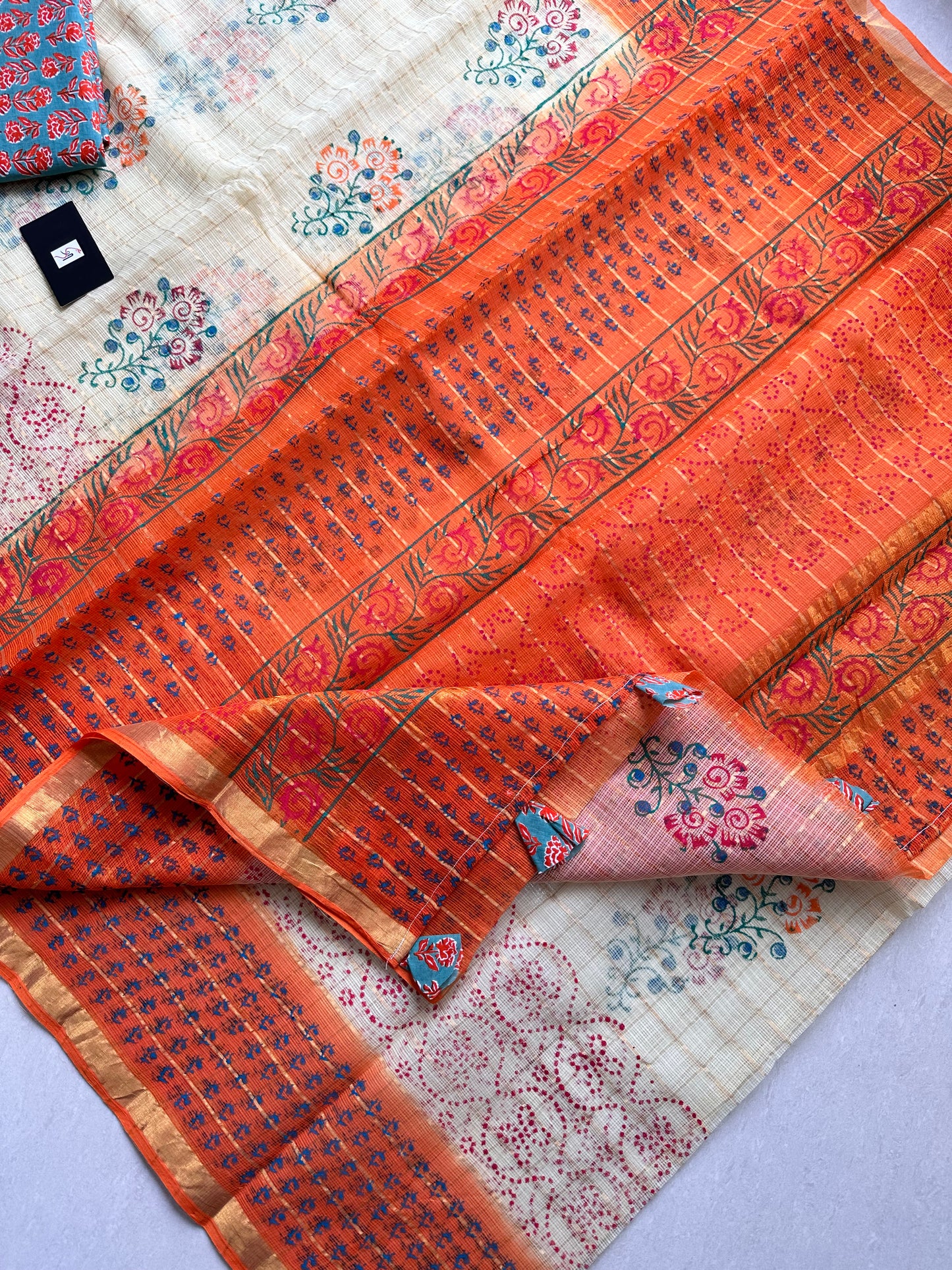 HandBlock Printed Pure Kota Cotton Doria Saree