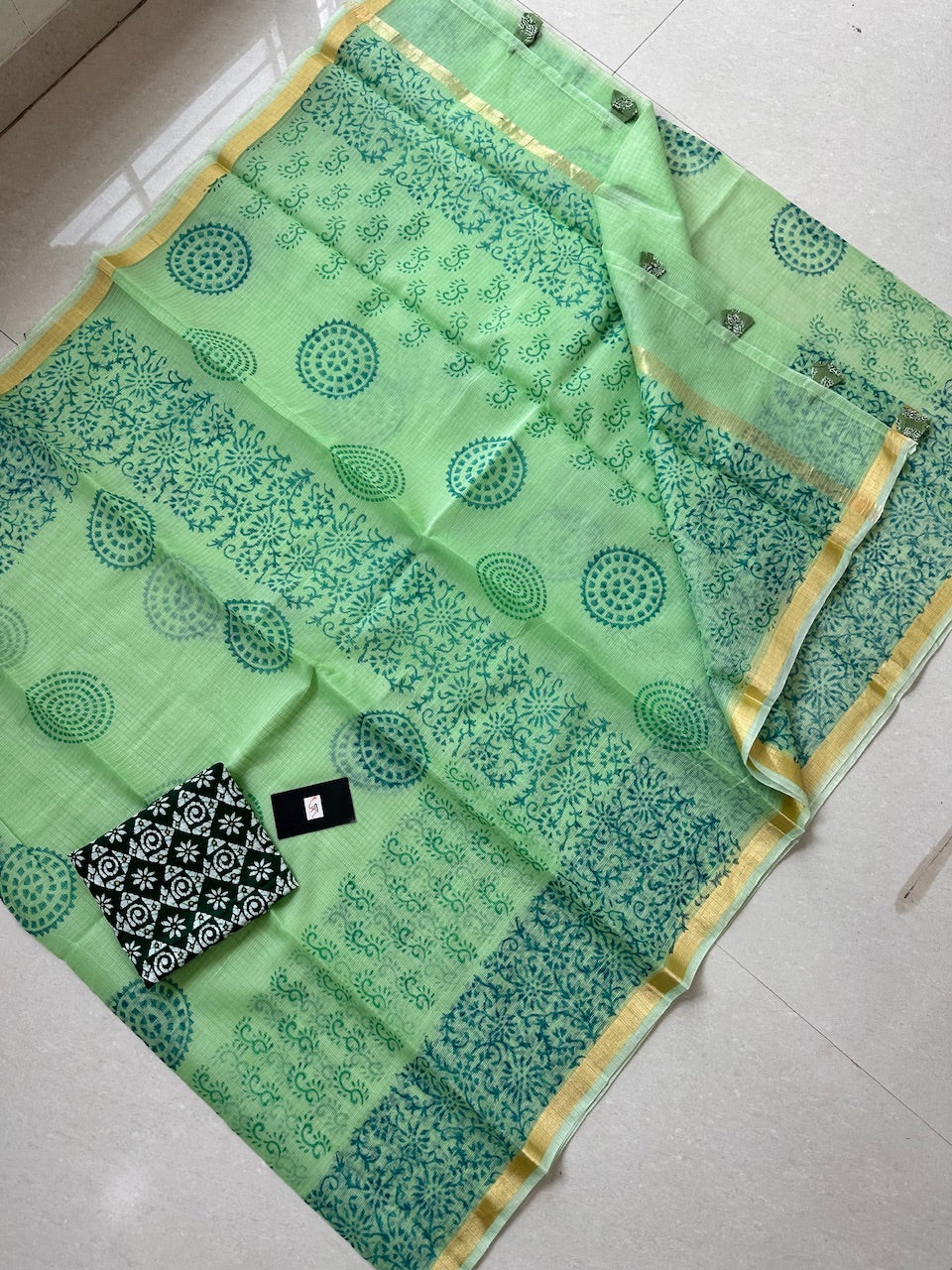 HandBlock Printed Kota Cotton Doria Saree