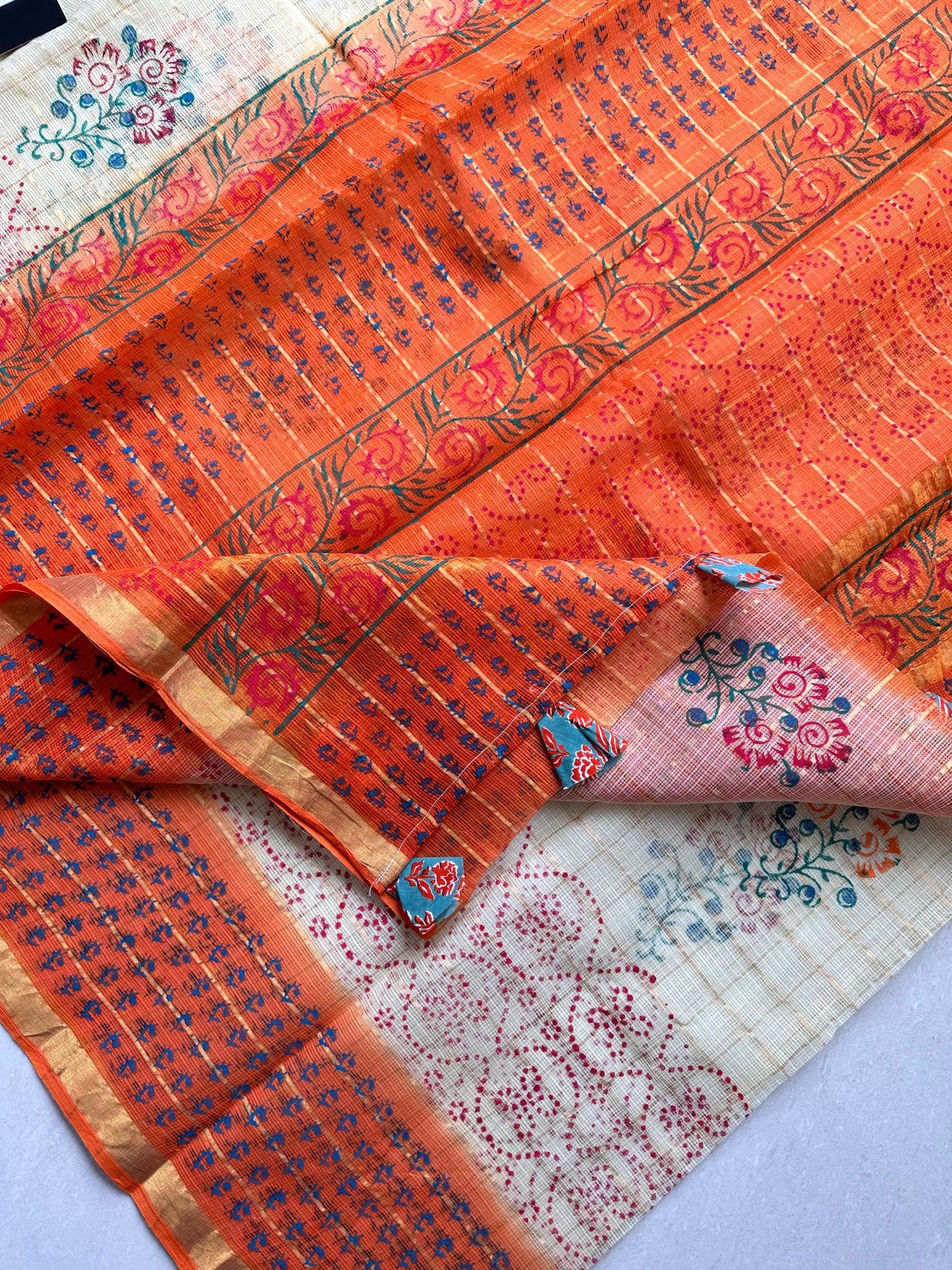 HandBlock Printed Pure Kota Cotton Doria Saree