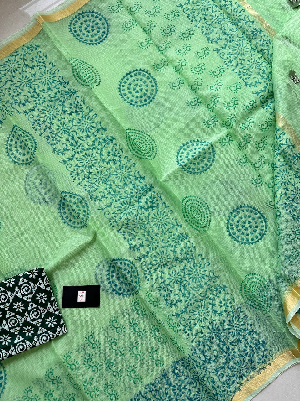 HandBlock Printed Kota Cotton Doria Saree