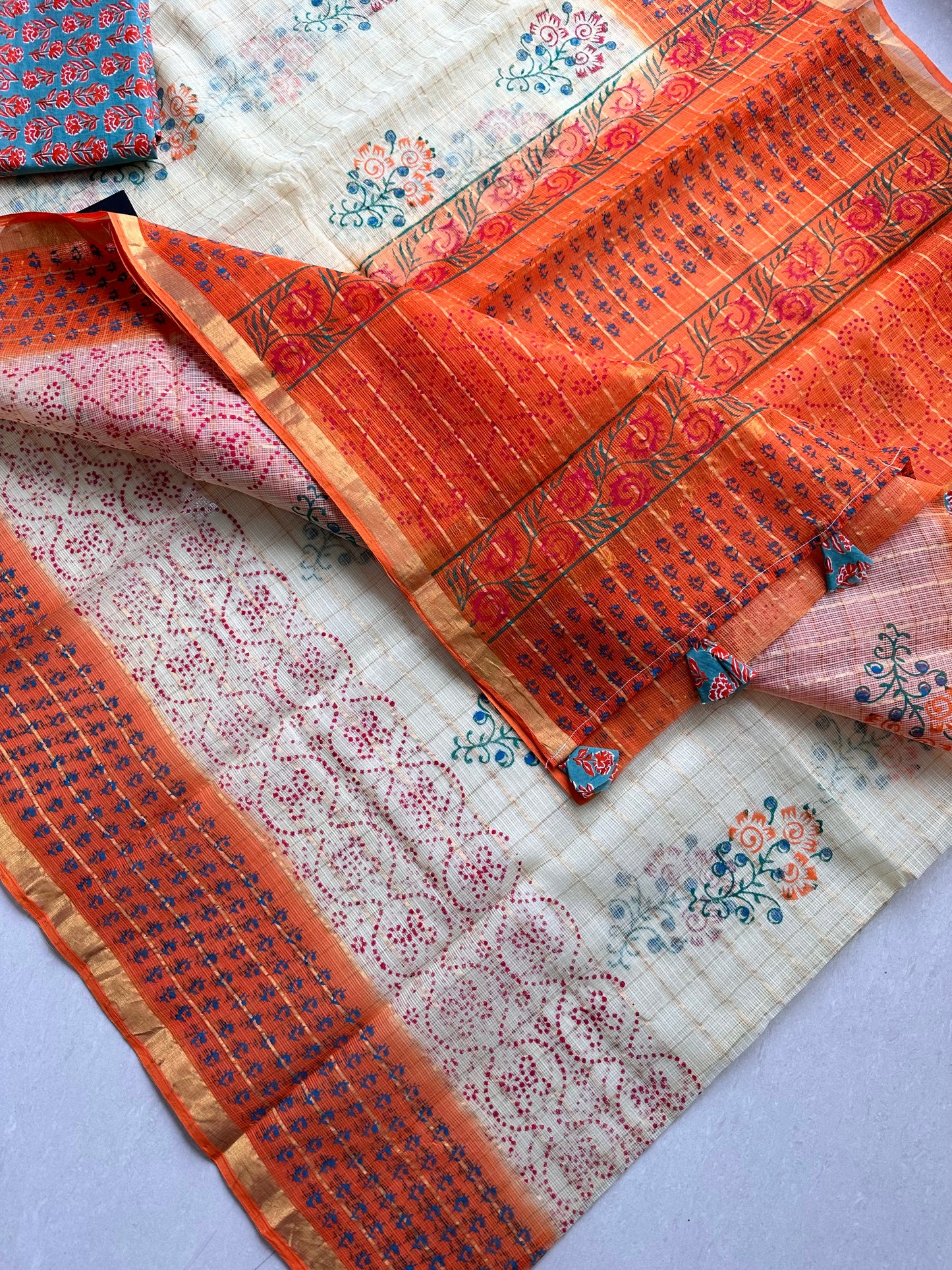 HandBlock Printed Pure Kota Cotton Doria Saree