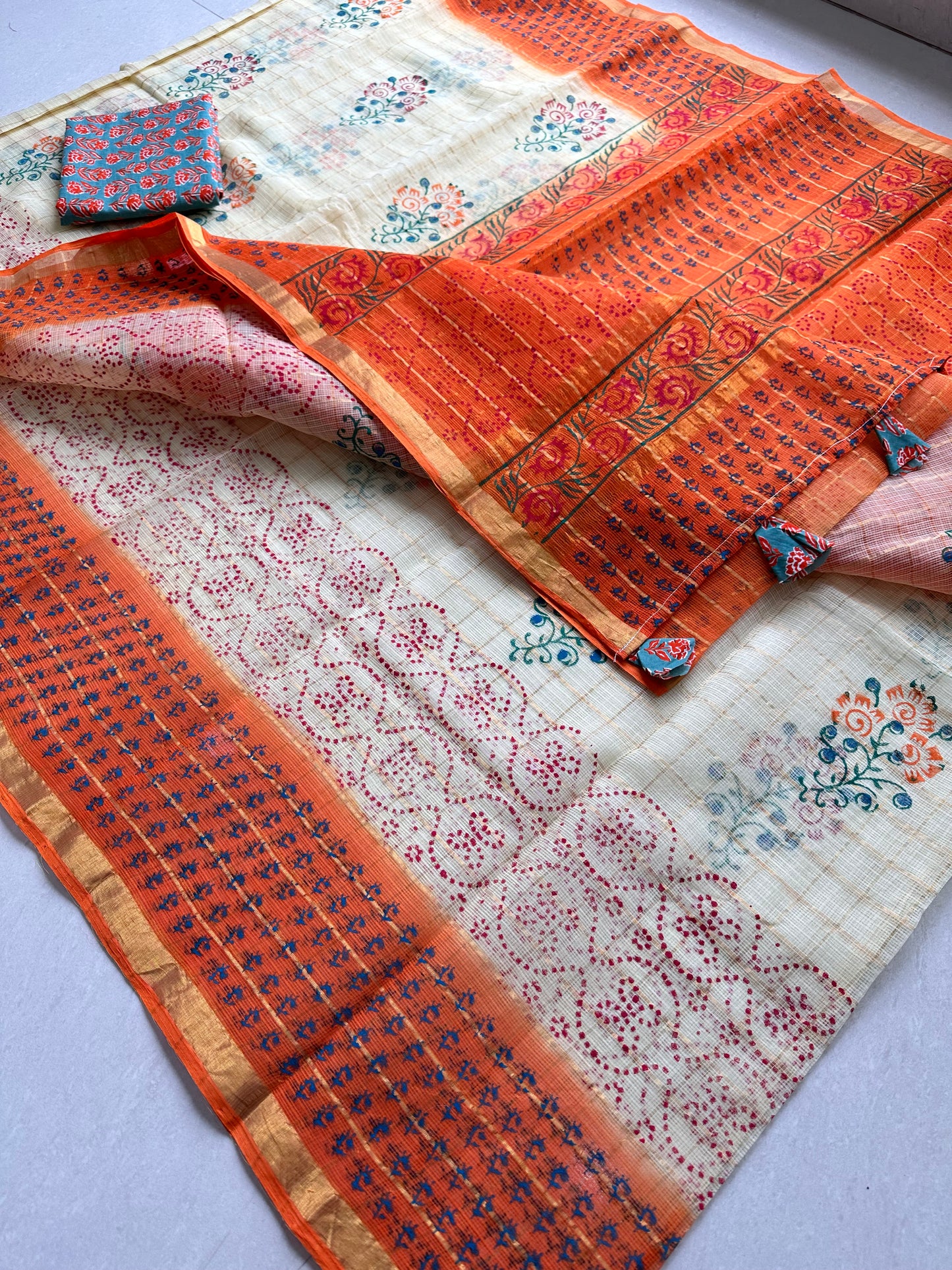 HandBlock Printed Pure Kota Cotton Doria Saree