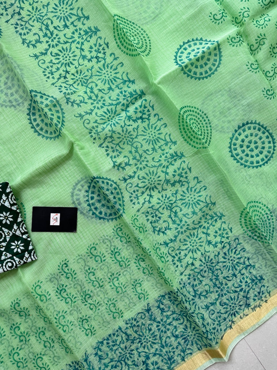 HandBlock Printed Kota Cotton Doria Saree