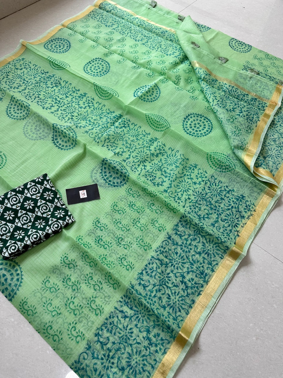 HandBlock Printed Kota Cotton Doria Saree