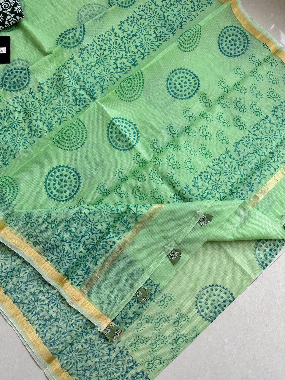 HandBlock Printed Kota Cotton Doria Saree