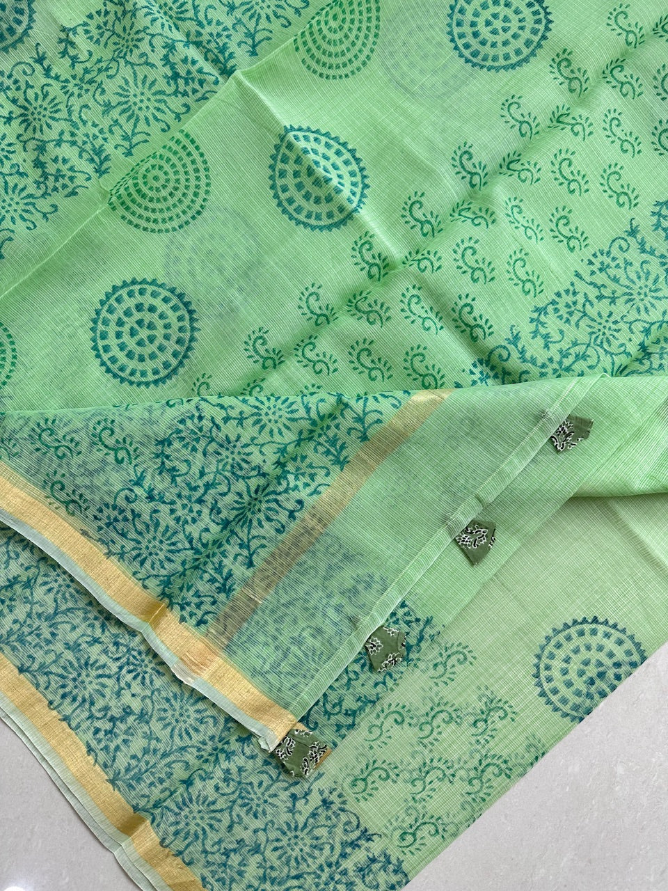 HandBlock Printed Kota Cotton Doria Saree