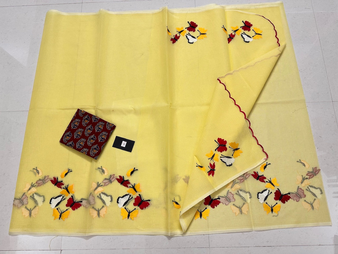 Embroidered Kota Cotton Doria Saree