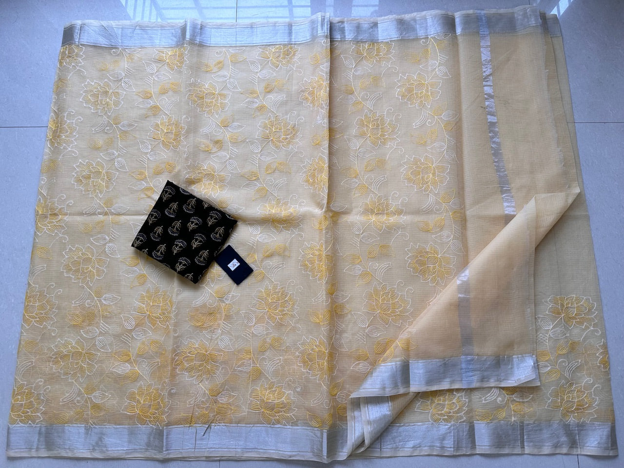 Embroidered Kota Cotton Doria Saree