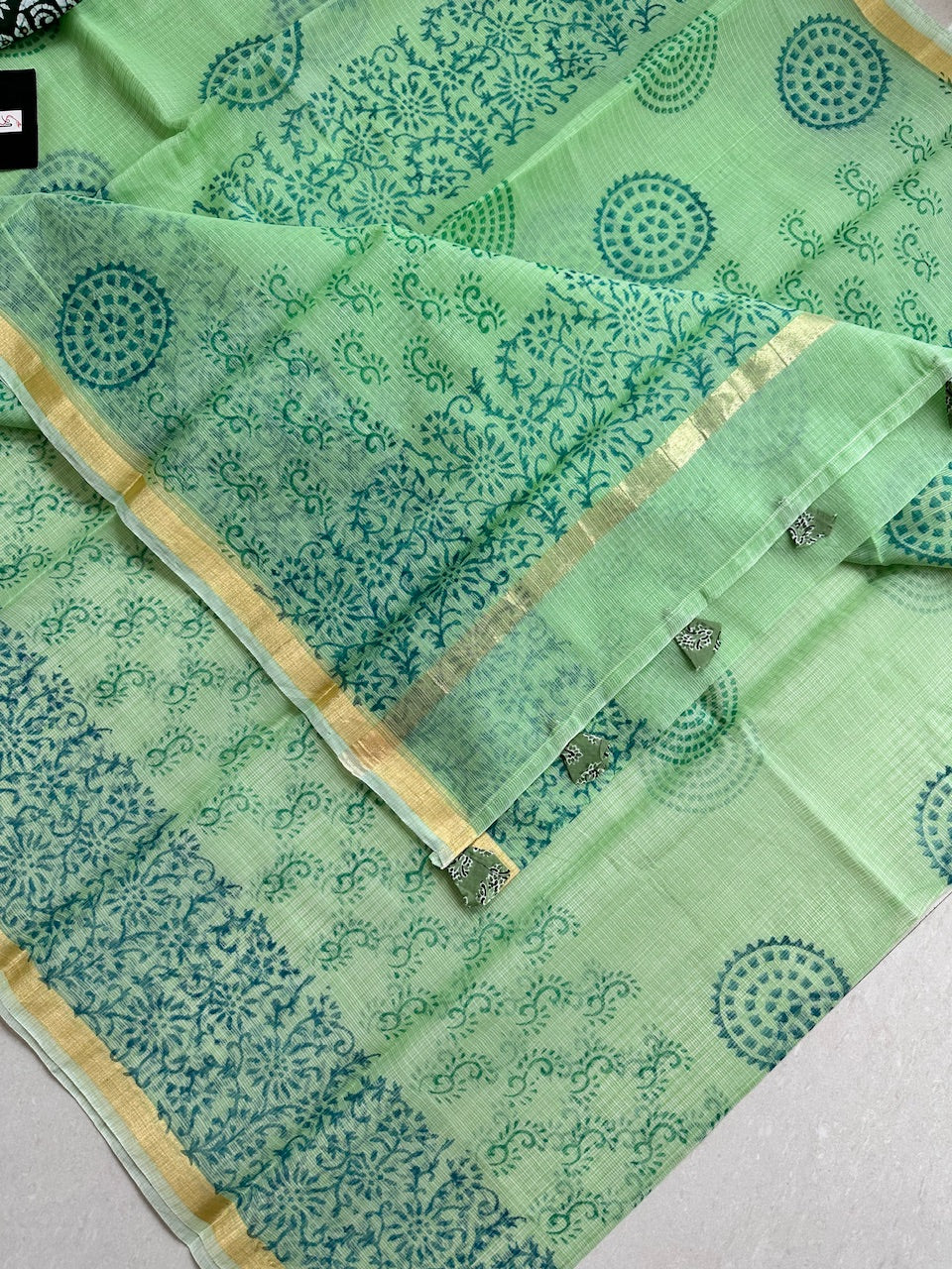 HandBlock Printed Kota Cotton Doria Saree