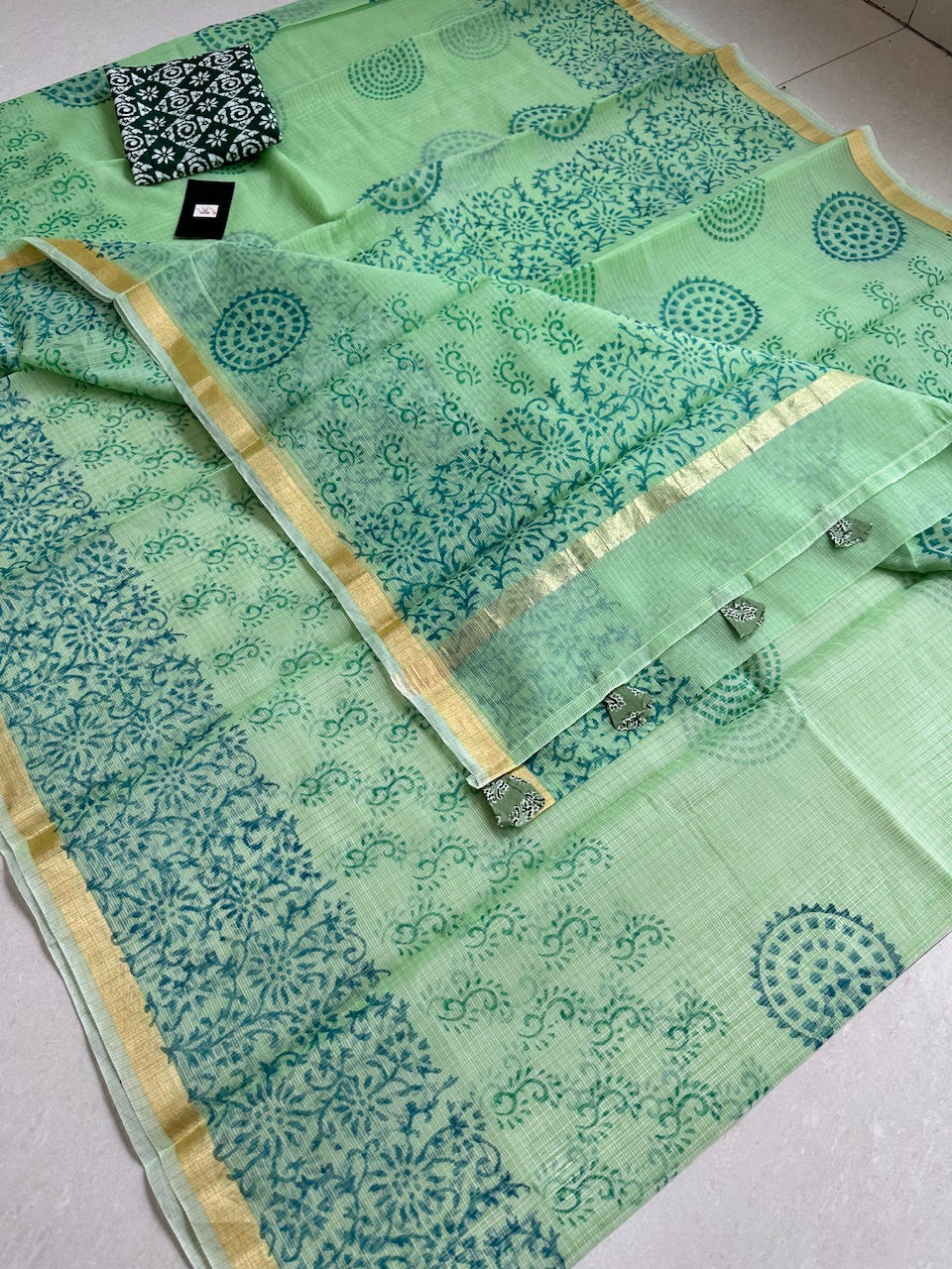 HandBlock Printed Kota Cotton Doria Saree