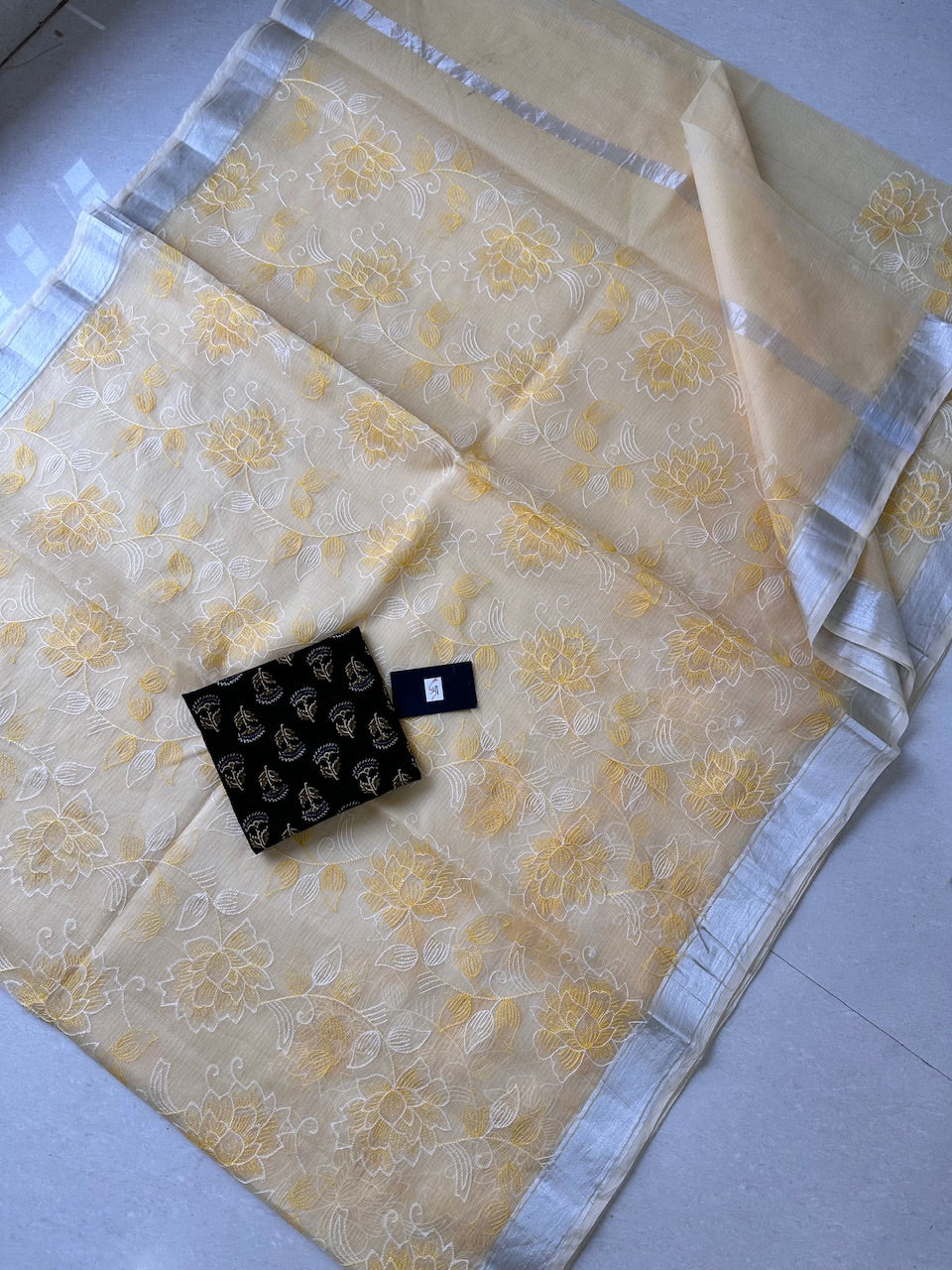 Embroidered Kota Cotton Doria Saree