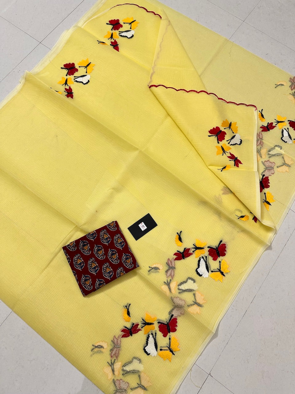 Embroidered Kota Cotton Doria Saree