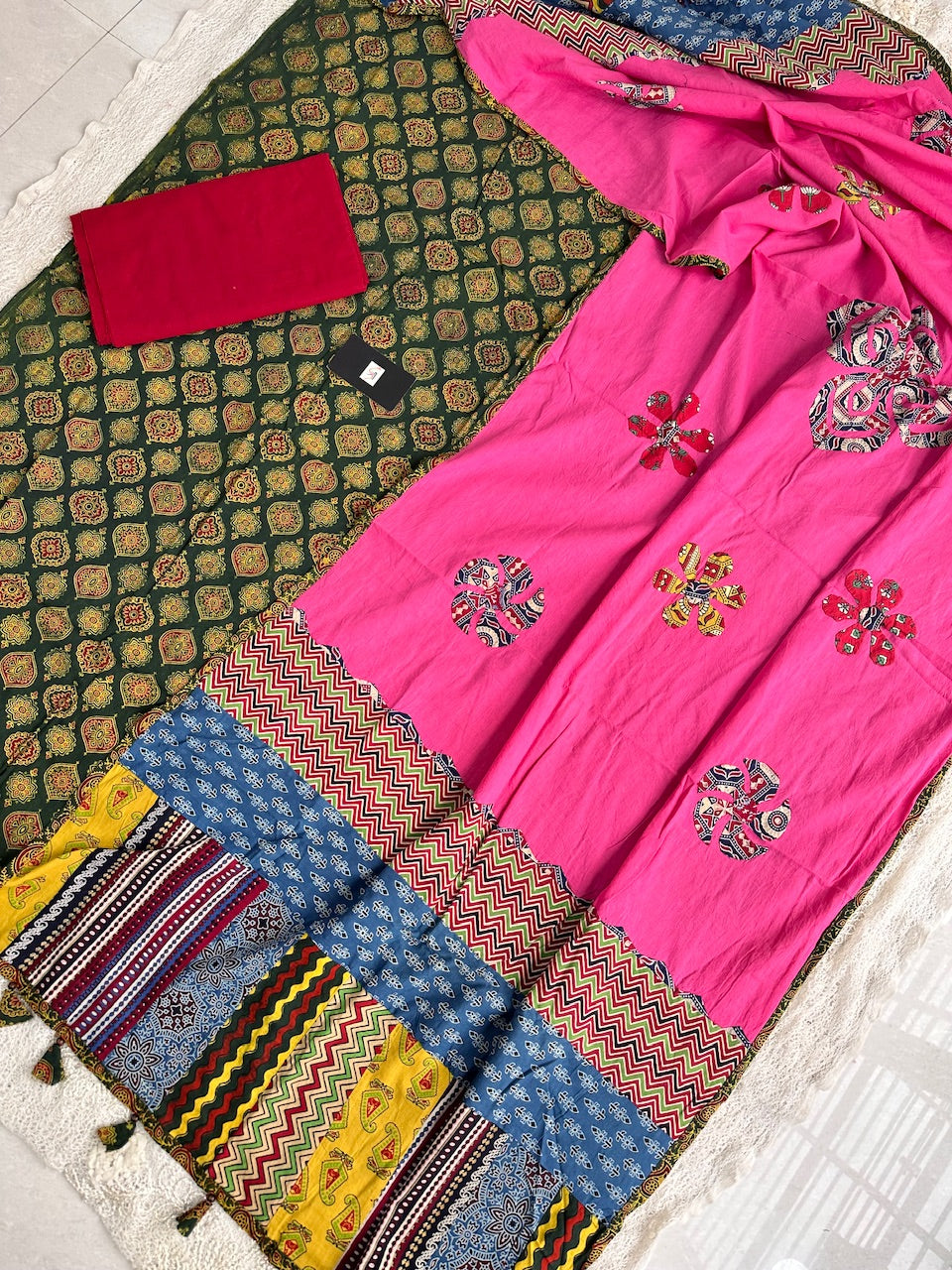 Pure HandBlock Printed Premium Cotton Suit with Appliqué Dupptta