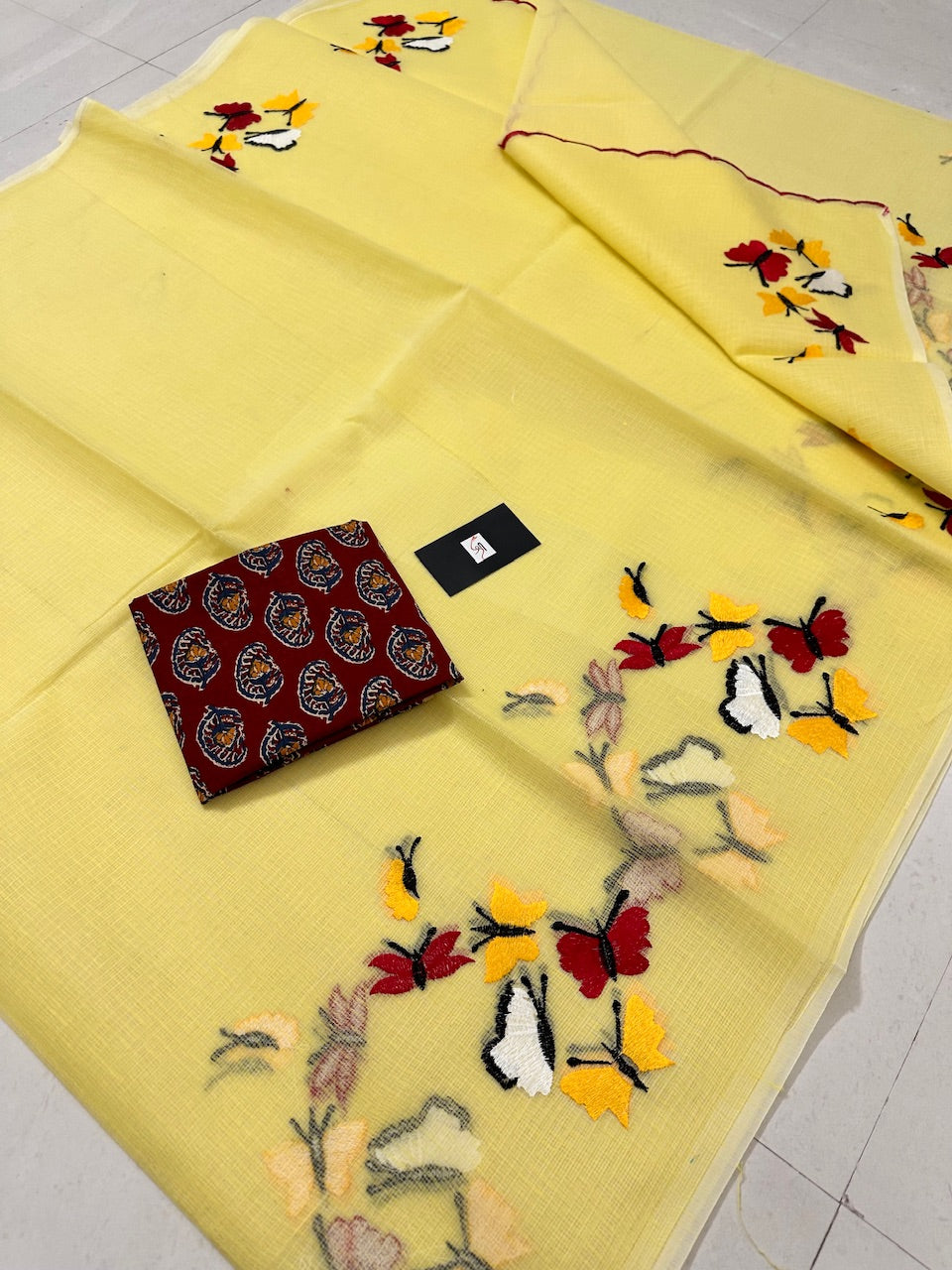 Embroidered Kota Cotton Doria Saree