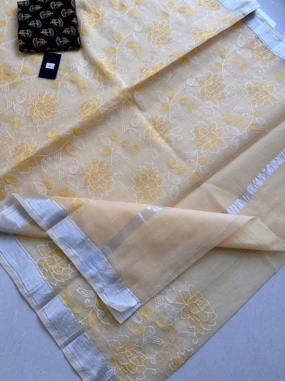 Embroidered Kota Cotton Doria Saree