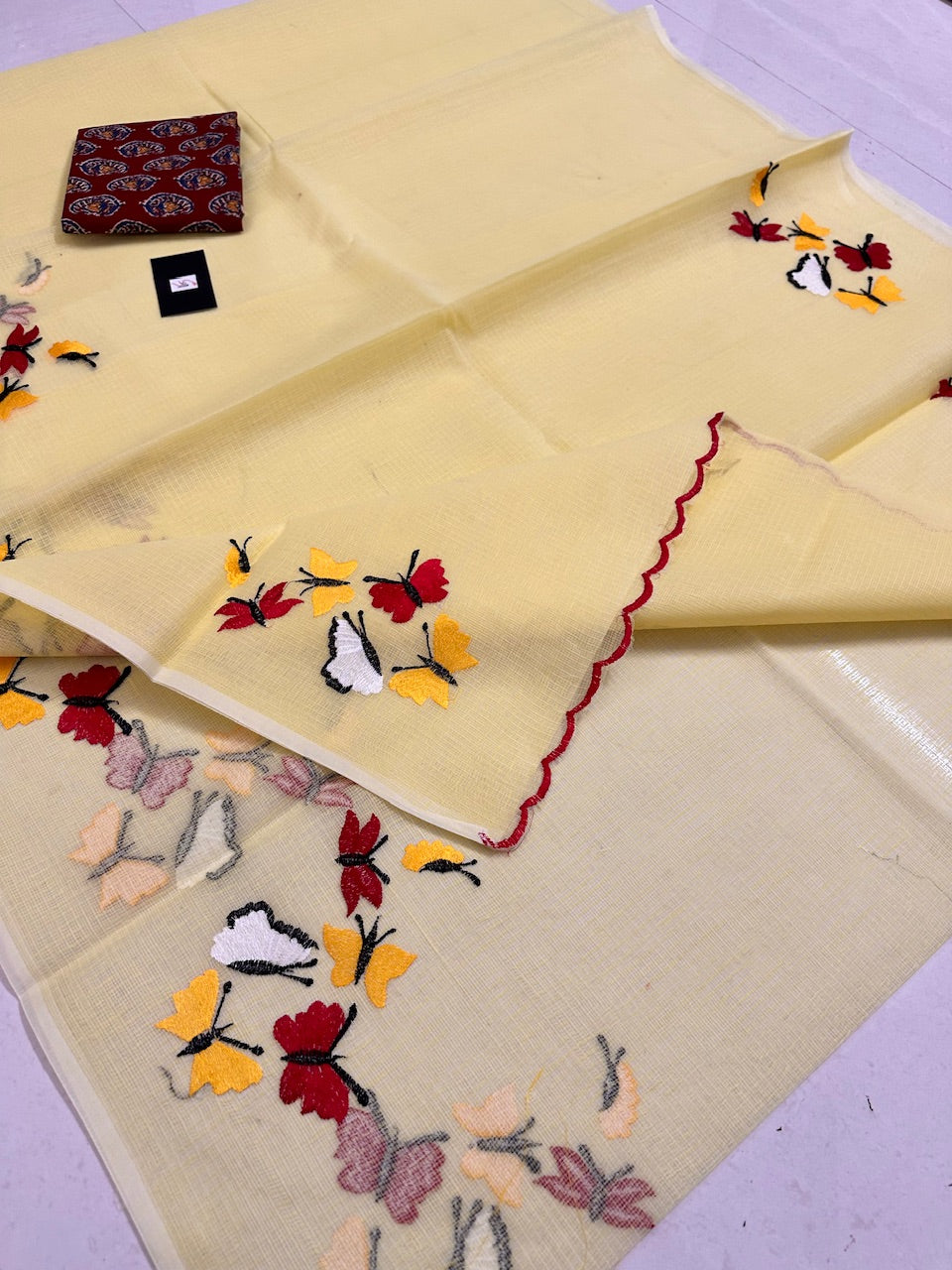 Embroidered Kota Cotton Doria Saree