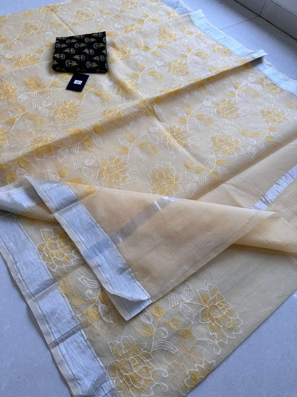 Embroidered Kota Cotton Doria Saree