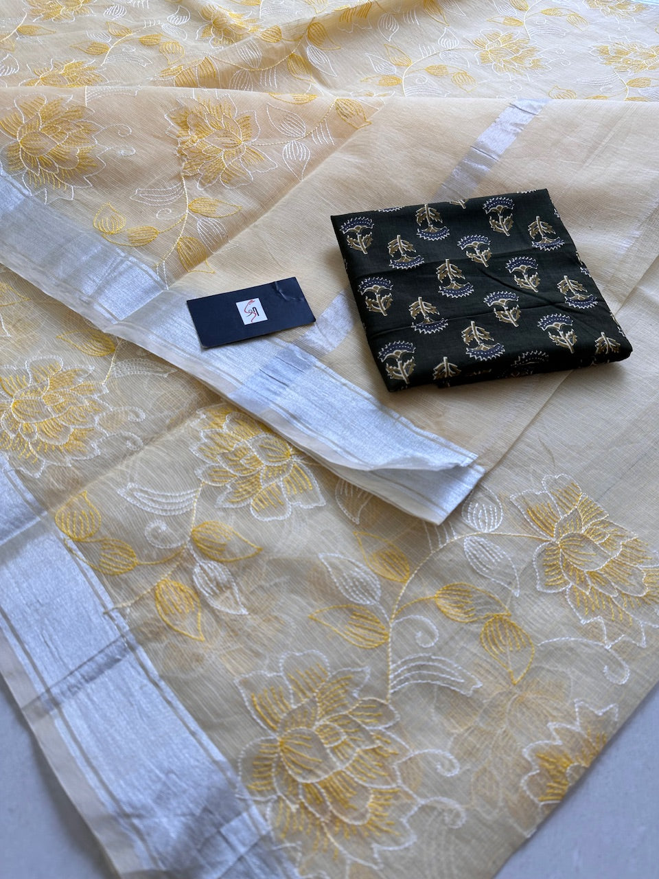 Embroidered Kota Cotton Doria Saree