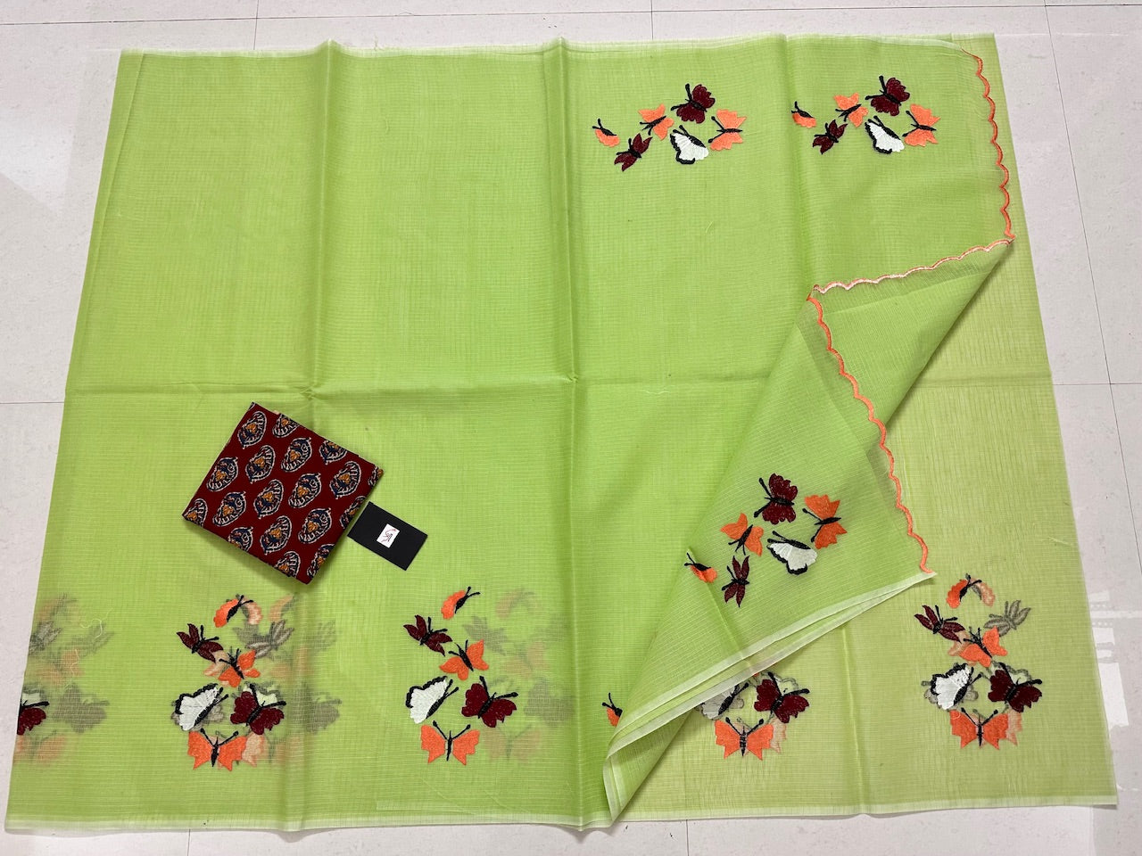 Embroidered Kota Cotton Doria Saree