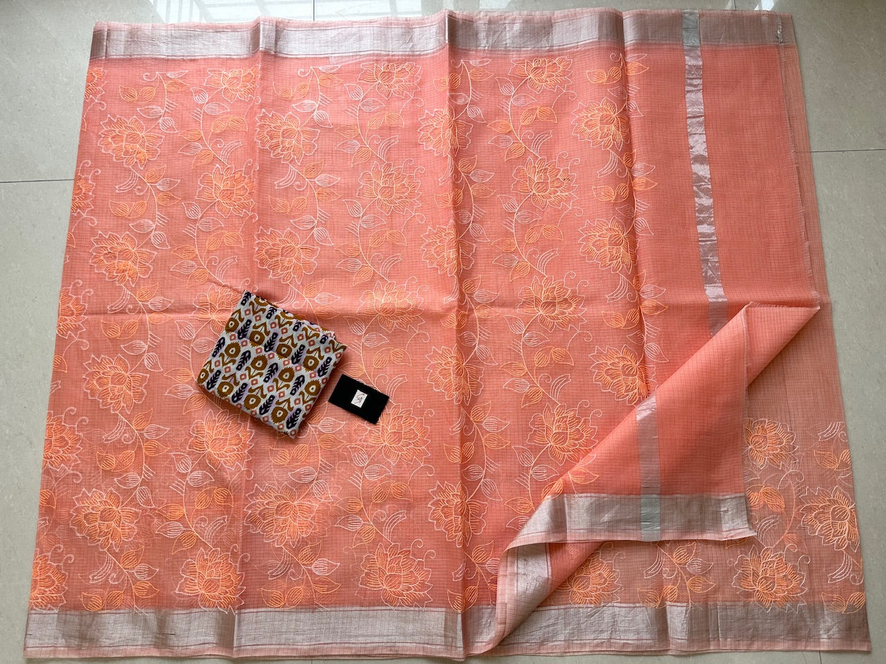 Embroidered Kota Cotton Doria Saree